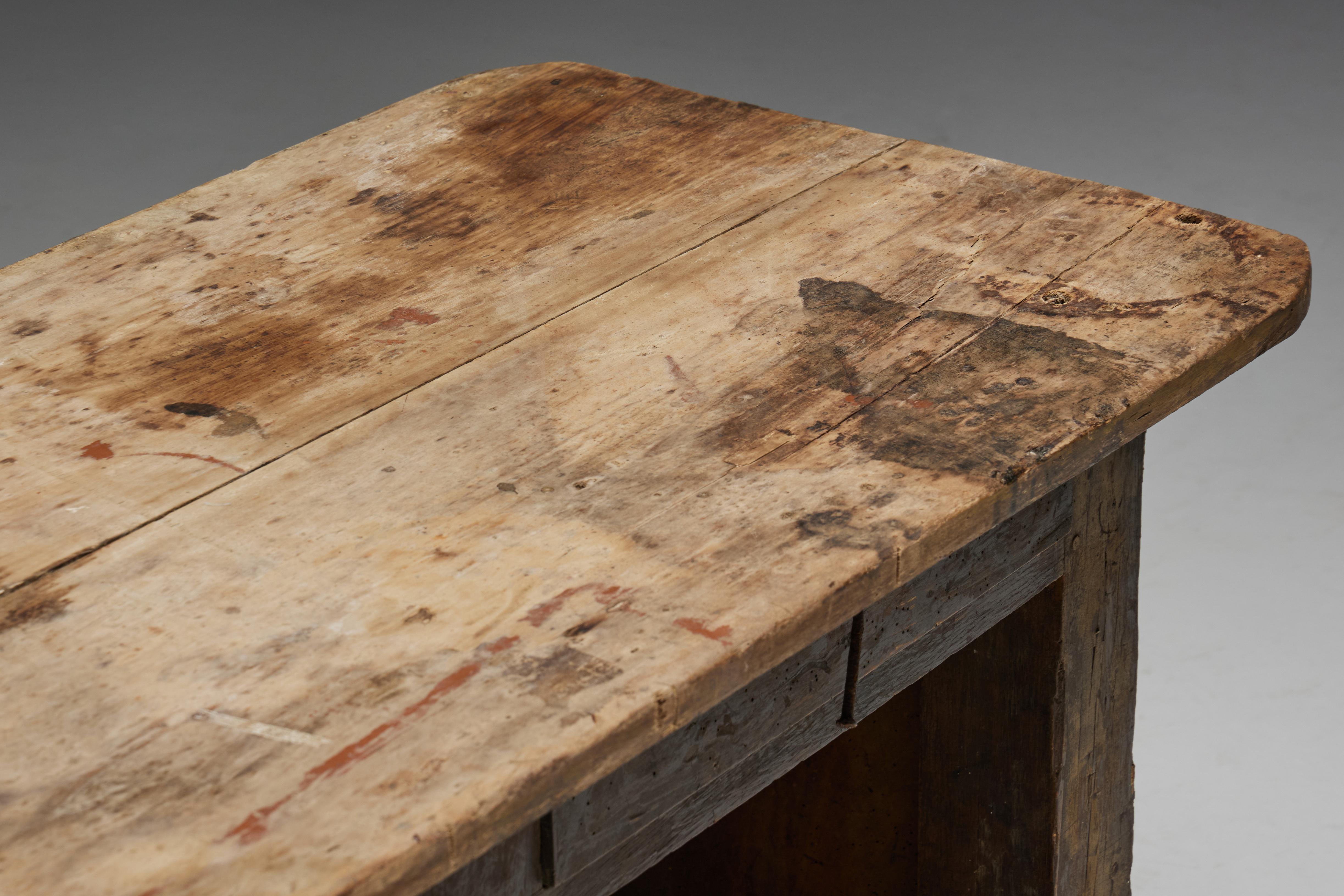French Travail Populaire Counter or Workbench, France, 19th Century