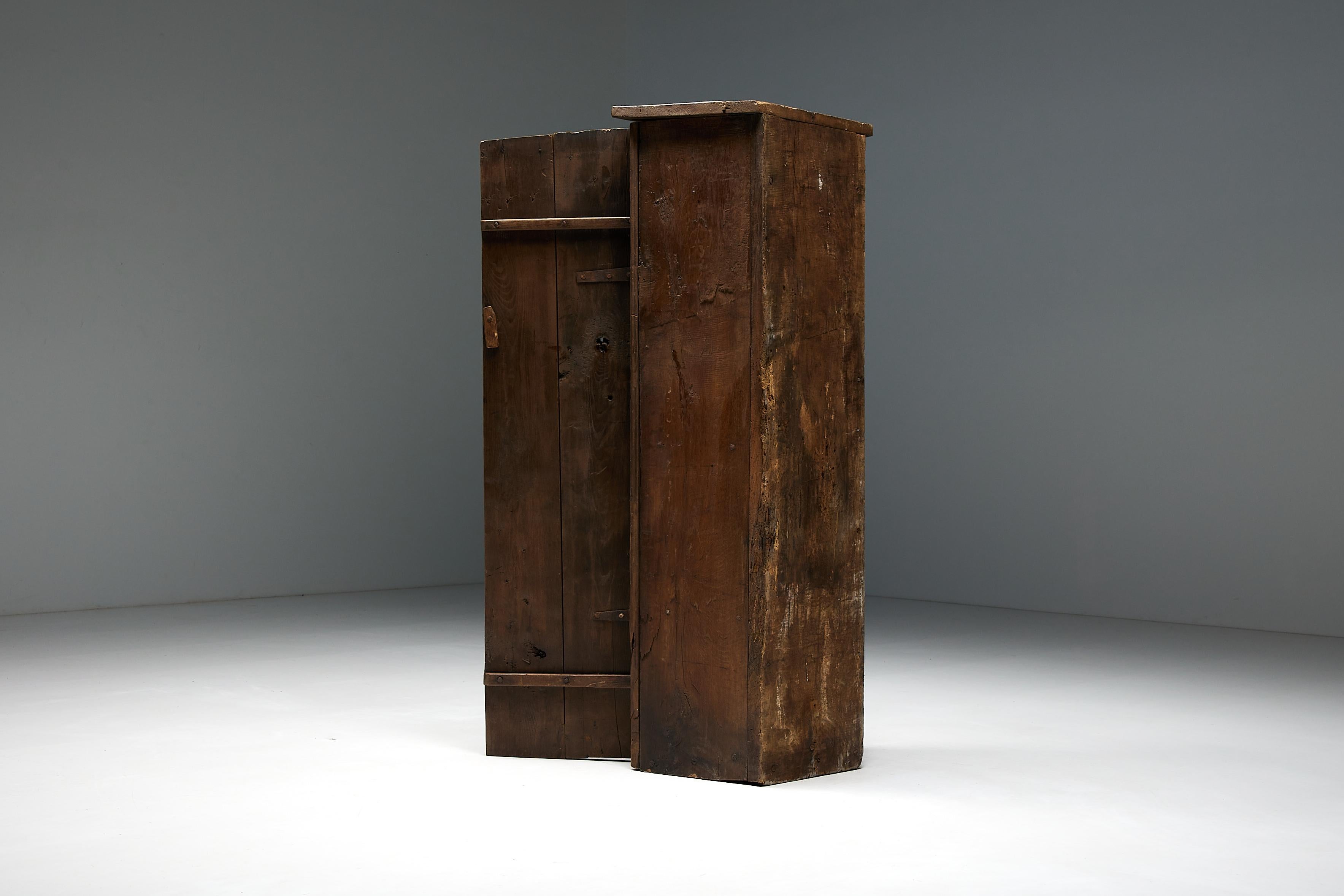Wood Travail Populaire Monoxylite Cupboard, France, 19th Century For Sale