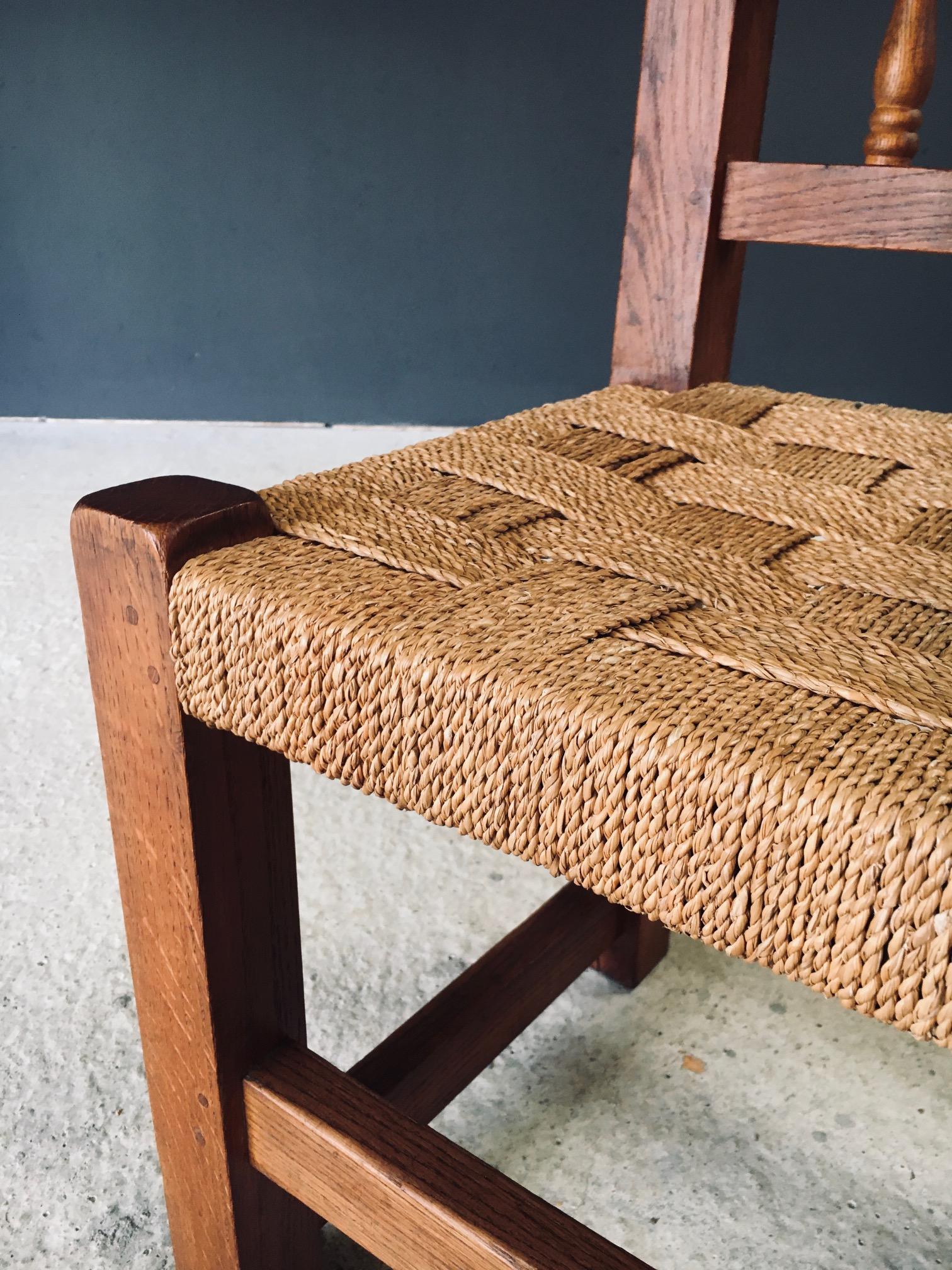 Chaise d'appoint Travail Populaire Oak & Rope, Belgique 1950's en vente 4