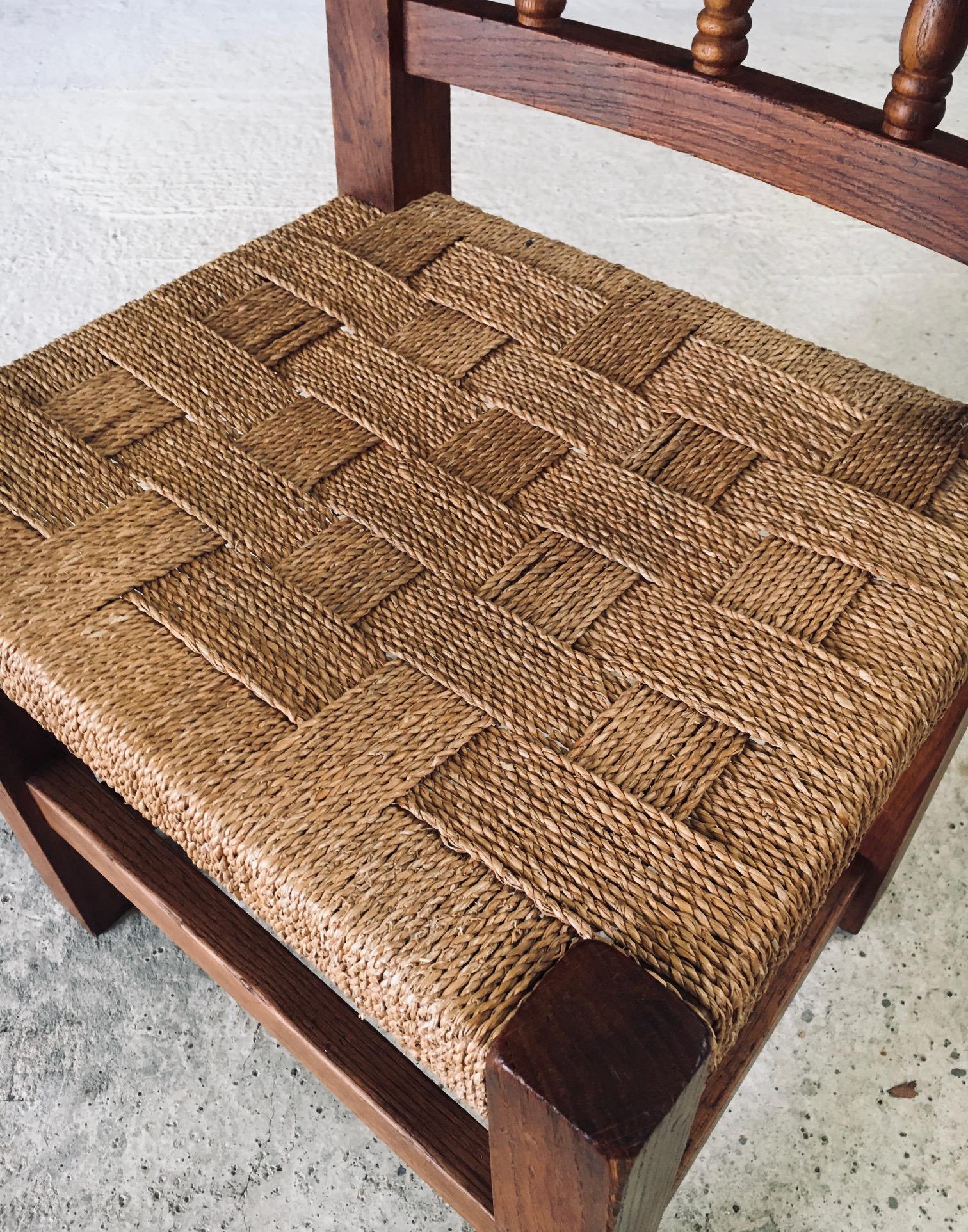 Chaise d'appoint Travail Populaire Oak & Rope, Belgique 1950's en vente 8