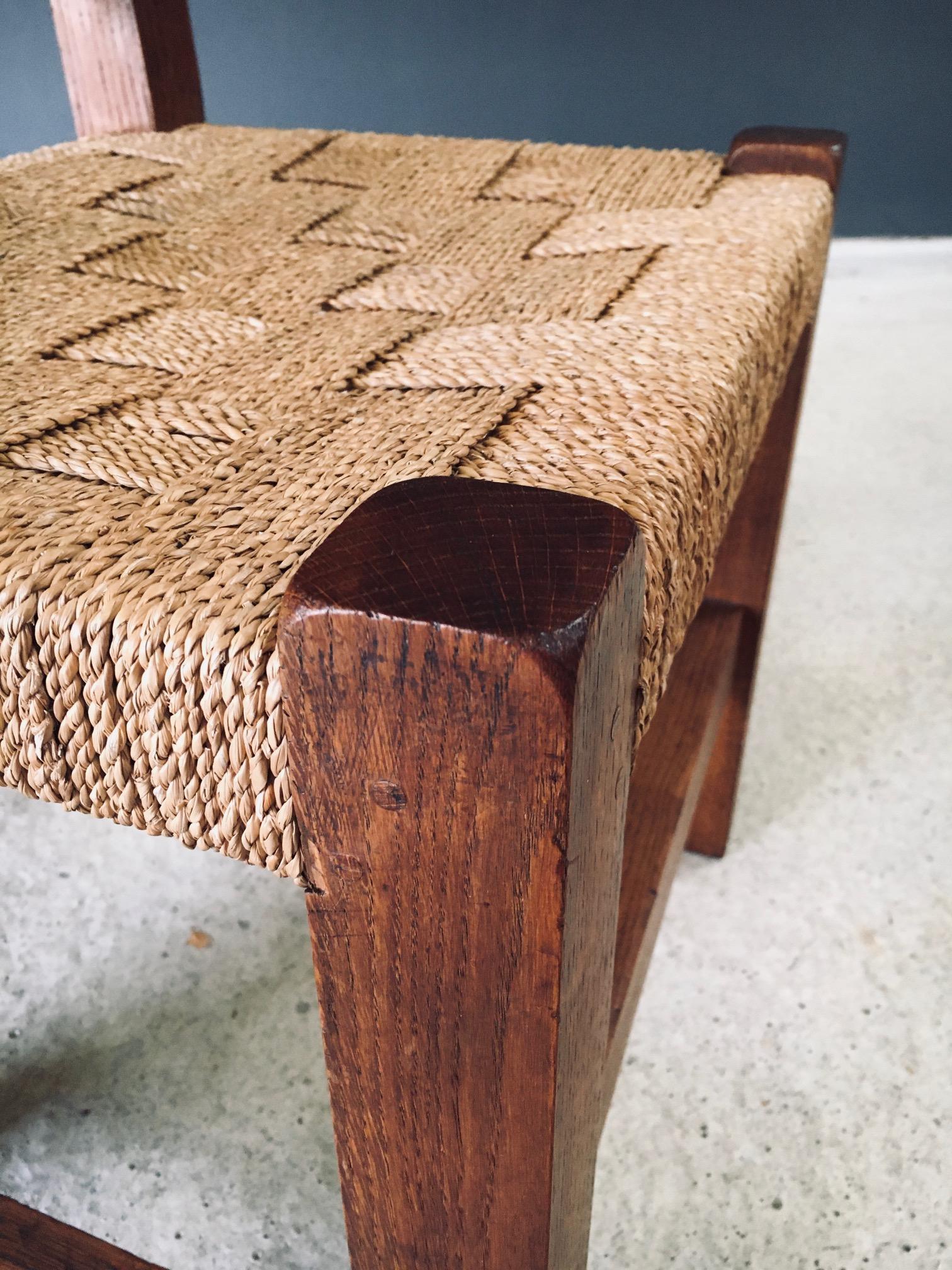 Chaise d'appoint Travail Populaire Oak & Rope, Belgique 1950's en vente 10