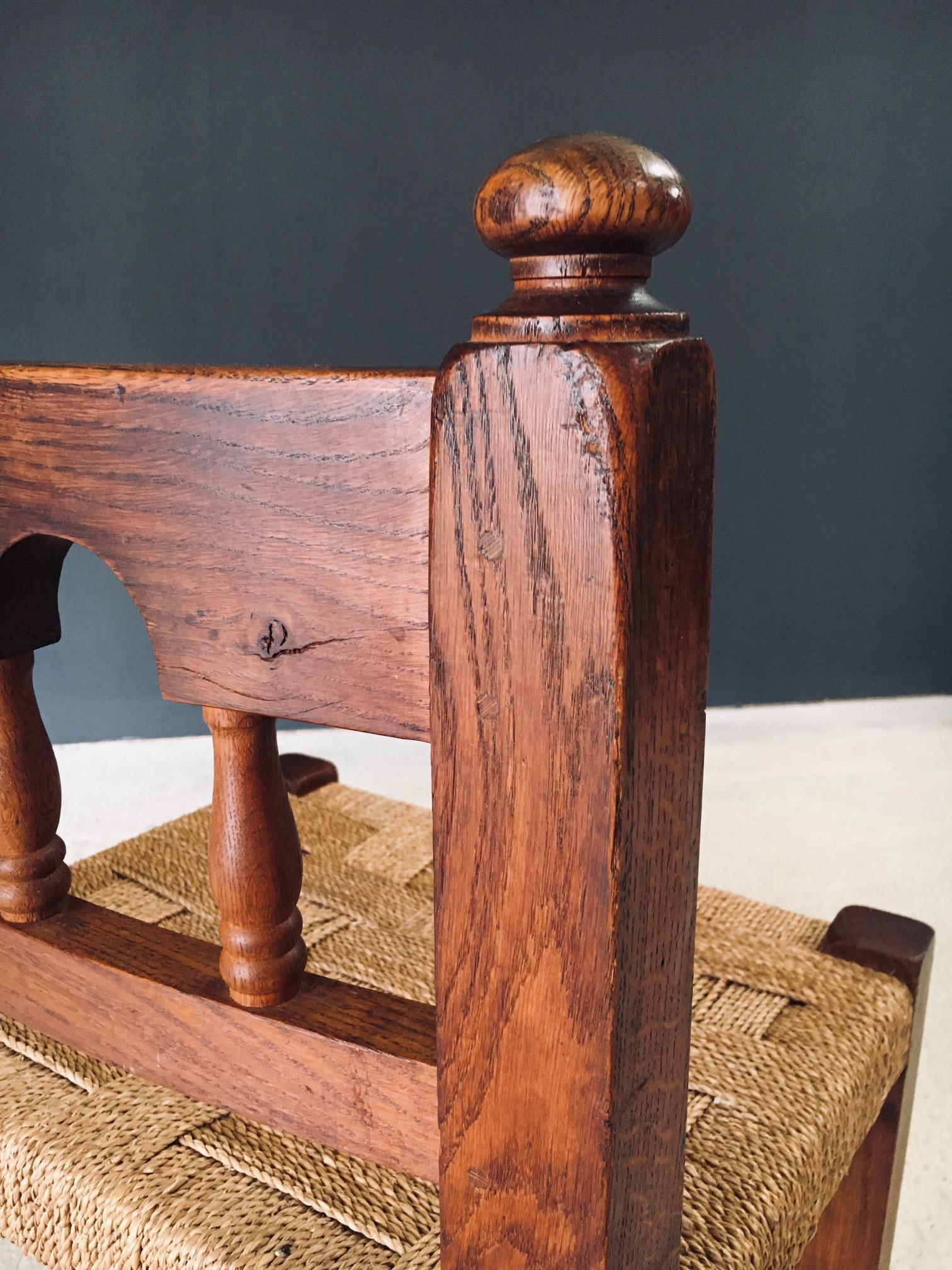 Chaise d'appoint Travail Populaire Oak & Rope, Belgique 1950's en vente 12