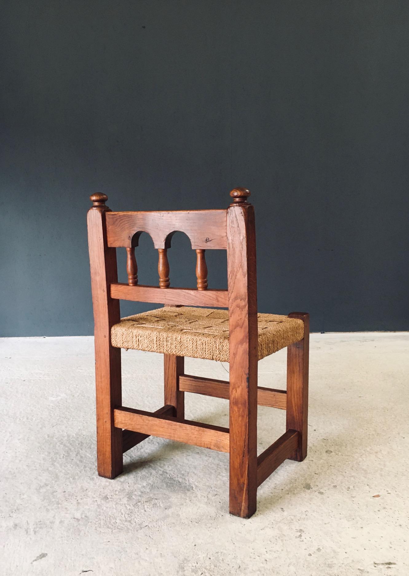 Rustique Chaise d'appoint Travail Populaire Oak & Rope, Belgique 1950's en vente