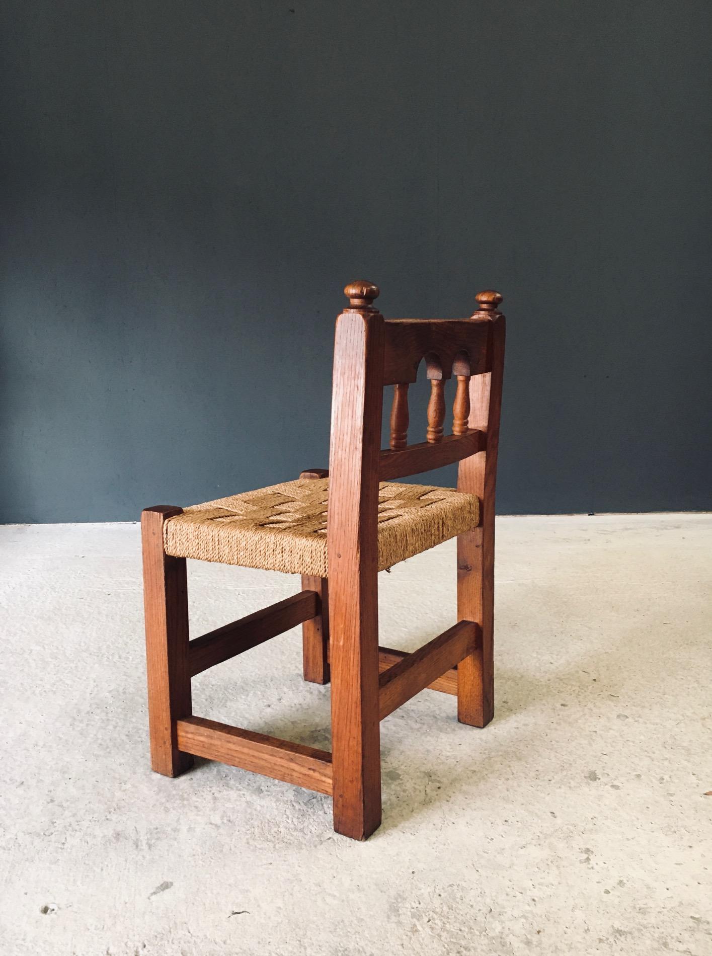 Belge Chaise d'appoint Travail Populaire Oak & Rope, Belgique 1950's en vente