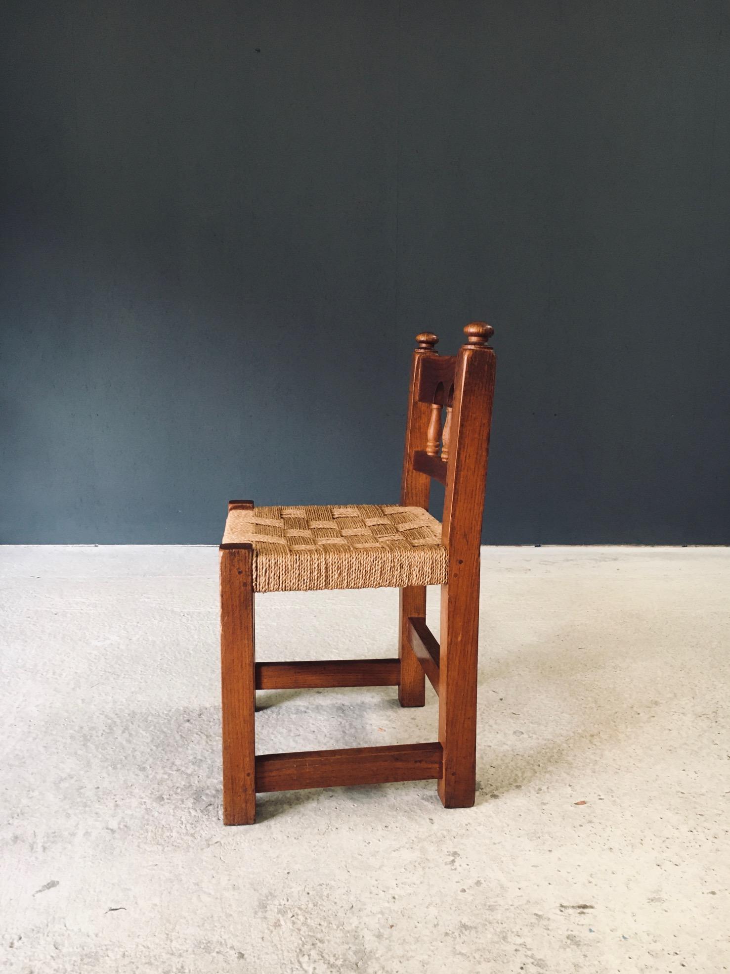 Tissage Chaise d'appoint Travail Populaire Oak & Rope, Belgique 1950's en vente