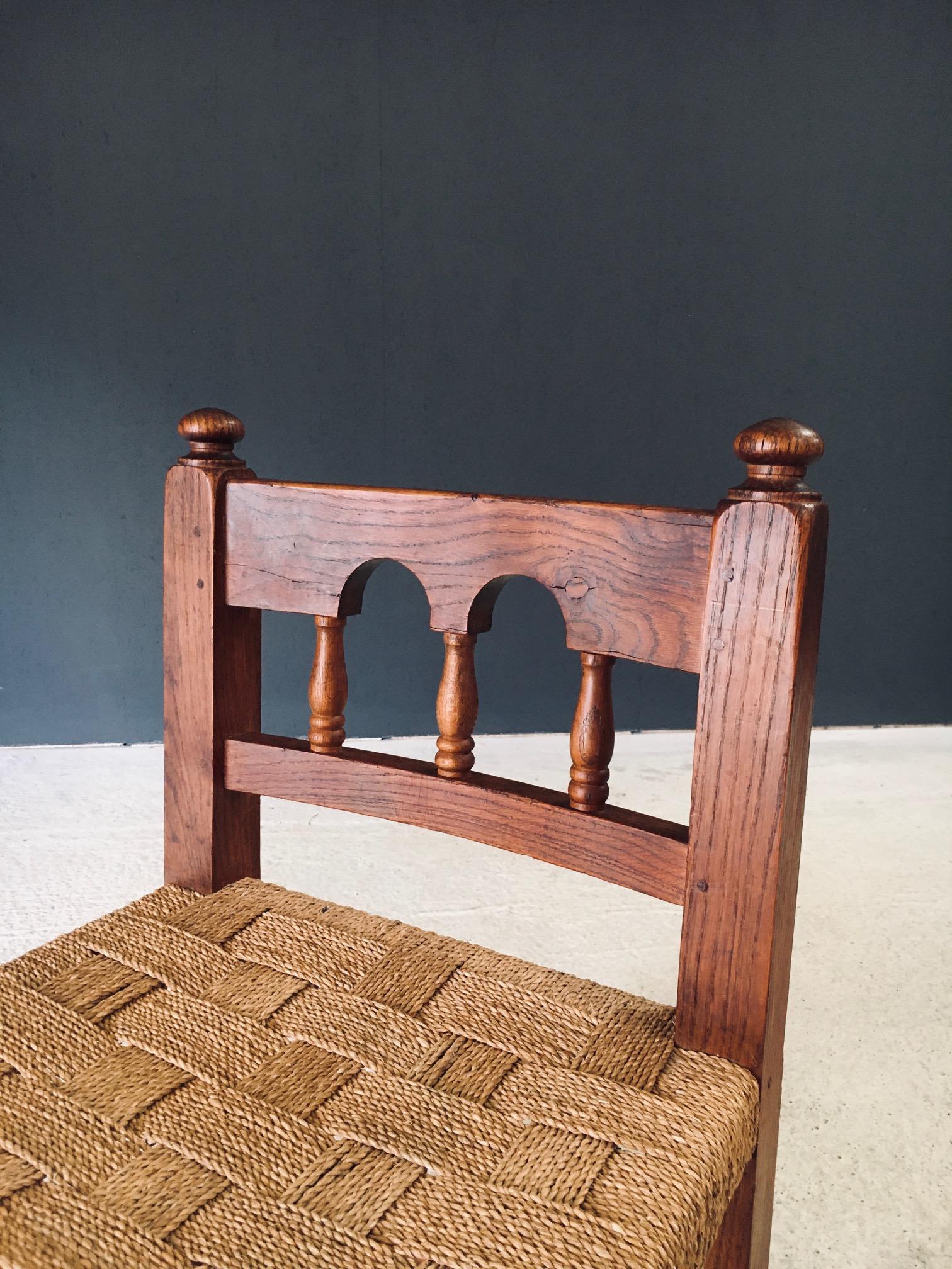 Milieu du XXe siècle Chaise d'appoint Travail Populaire Oak & Rope, Belgique 1950's en vente