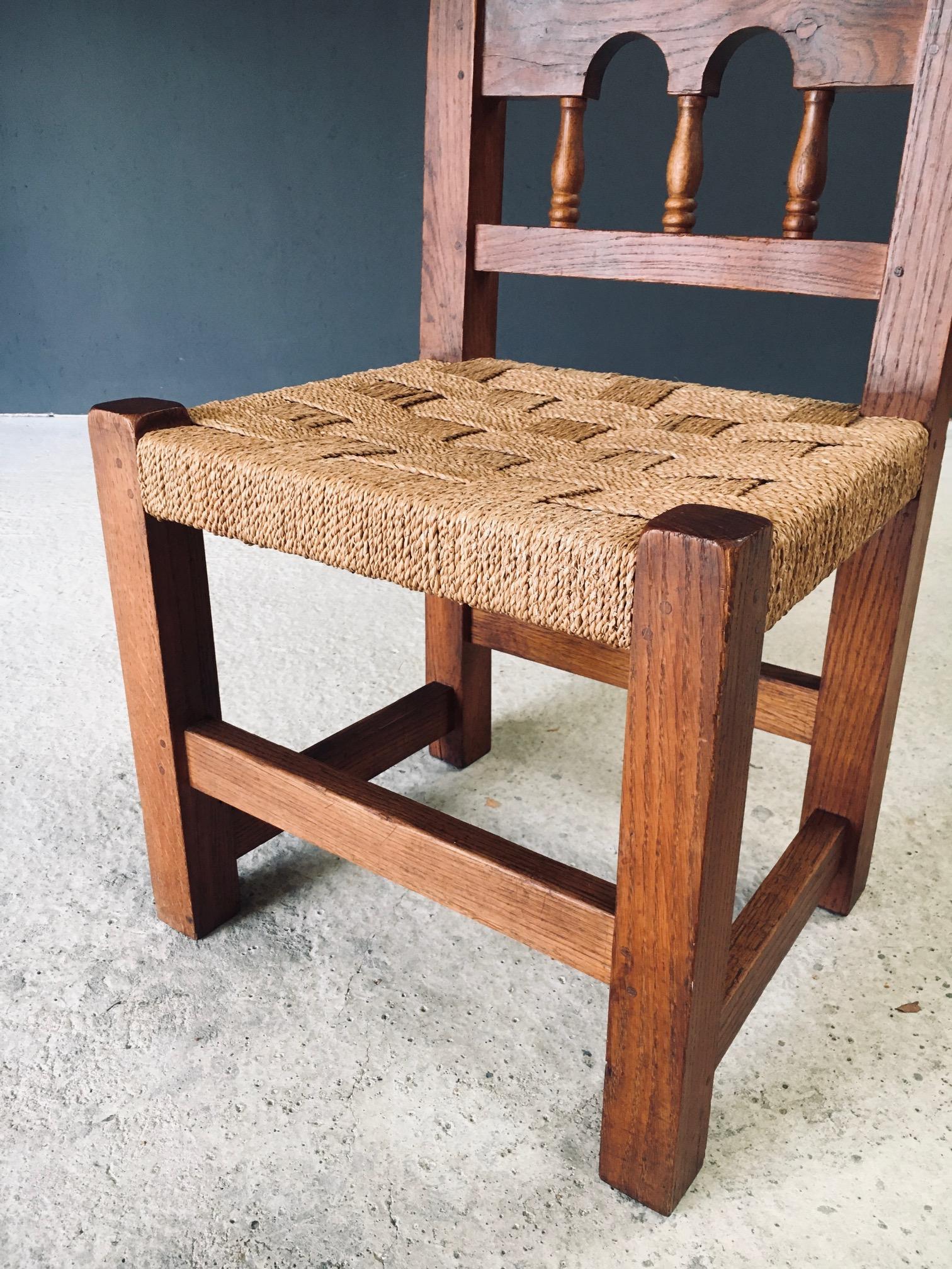 Corde Chaise d'appoint Travail Populaire Oak & Rope, Belgique 1950's en vente