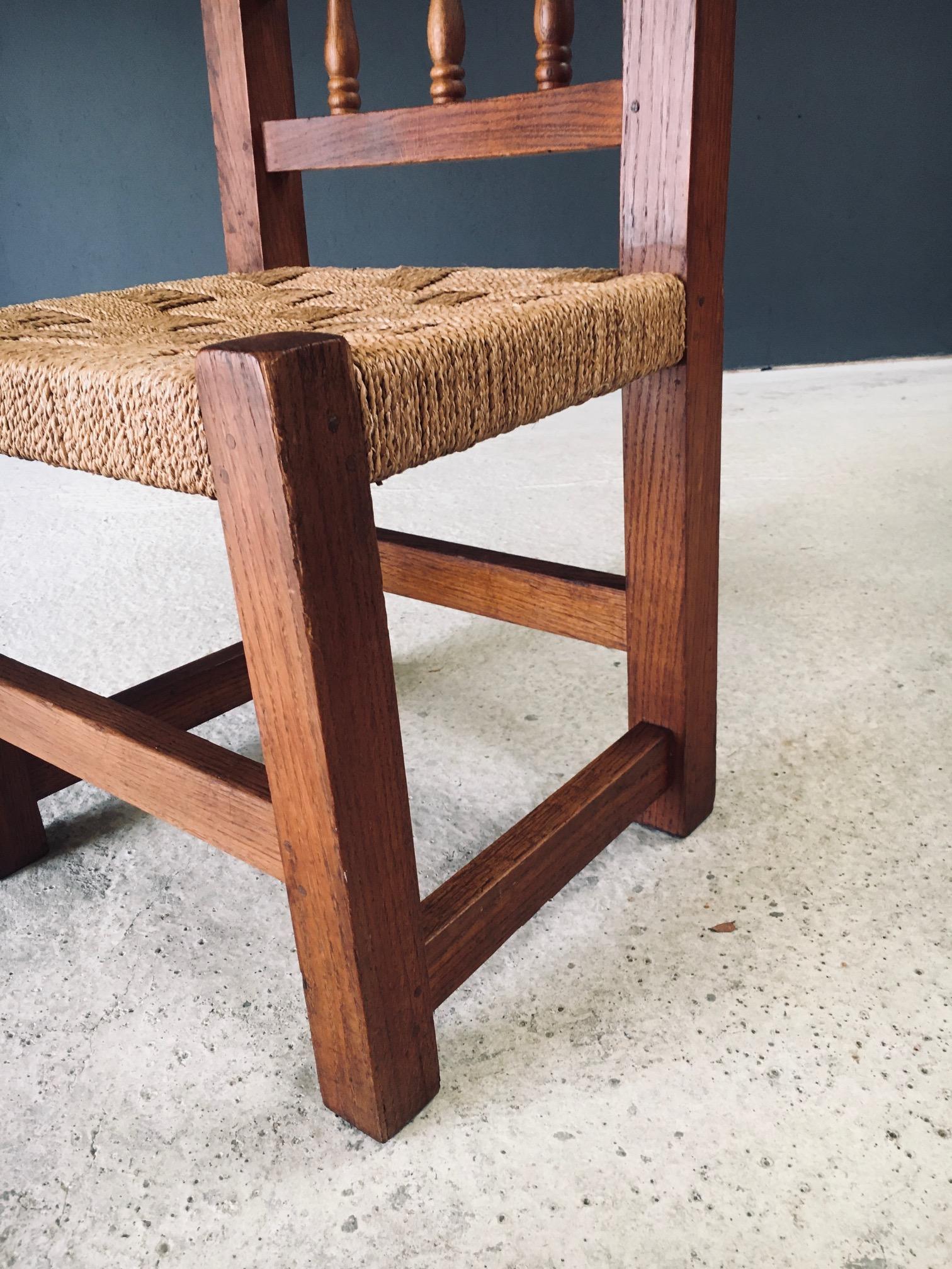 Chaise d'appoint Travail Populaire Oak & Rope, Belgique 1950's en vente 1