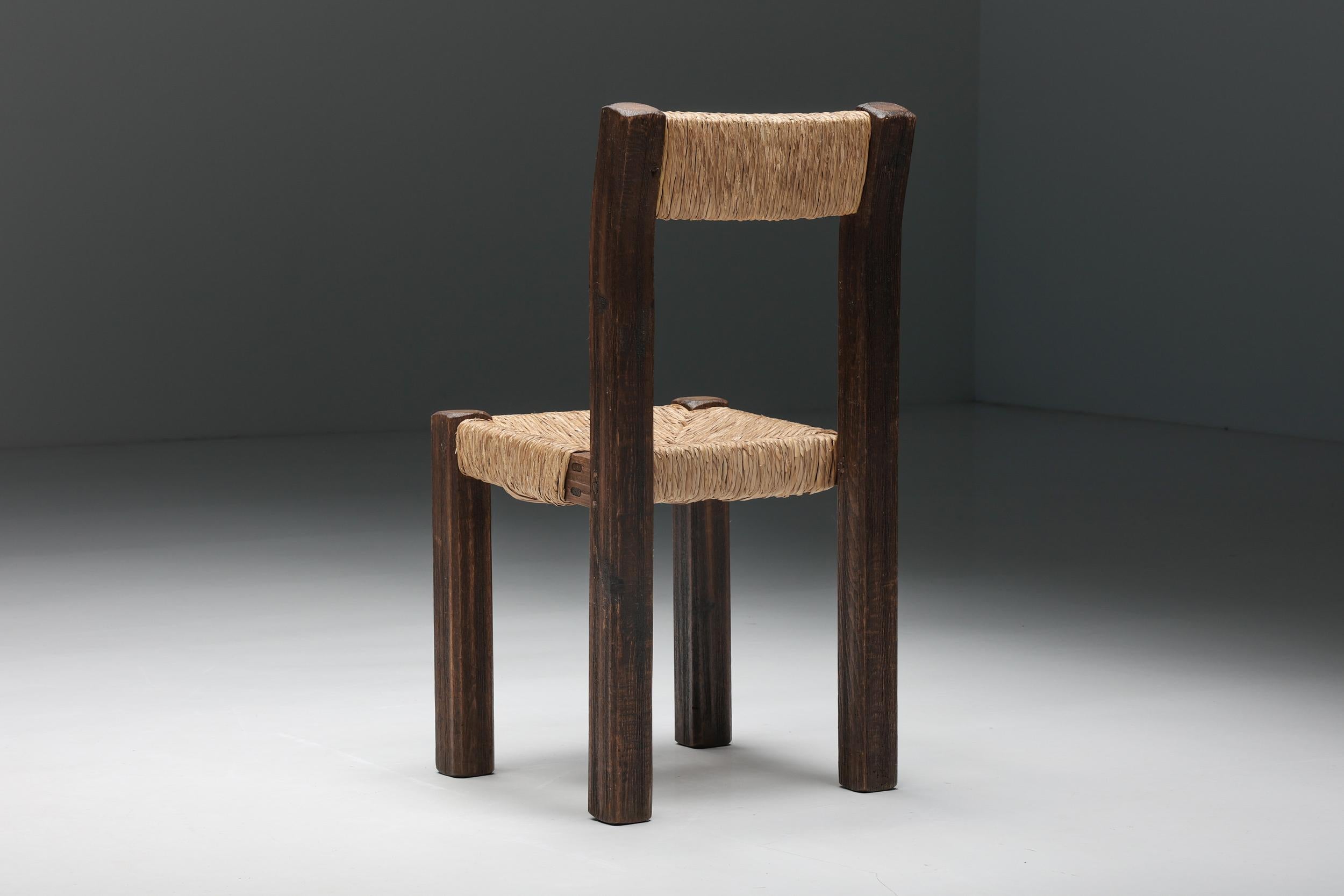 Travaille Français Wood & Straw Dining Chairs, France, 1950s 2