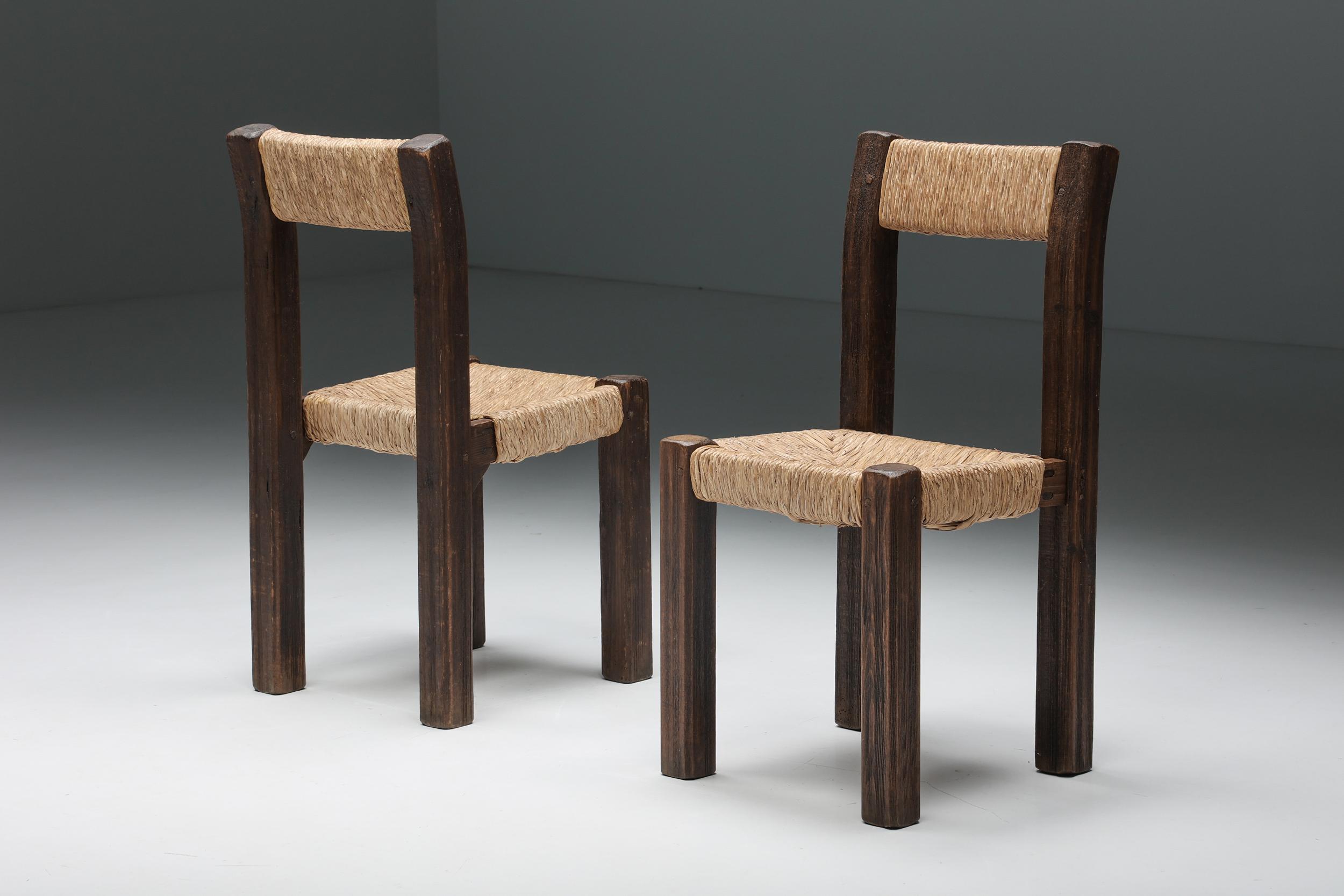 Travaille Français Wood & Straw Dining Chairs, France, 1950s 1