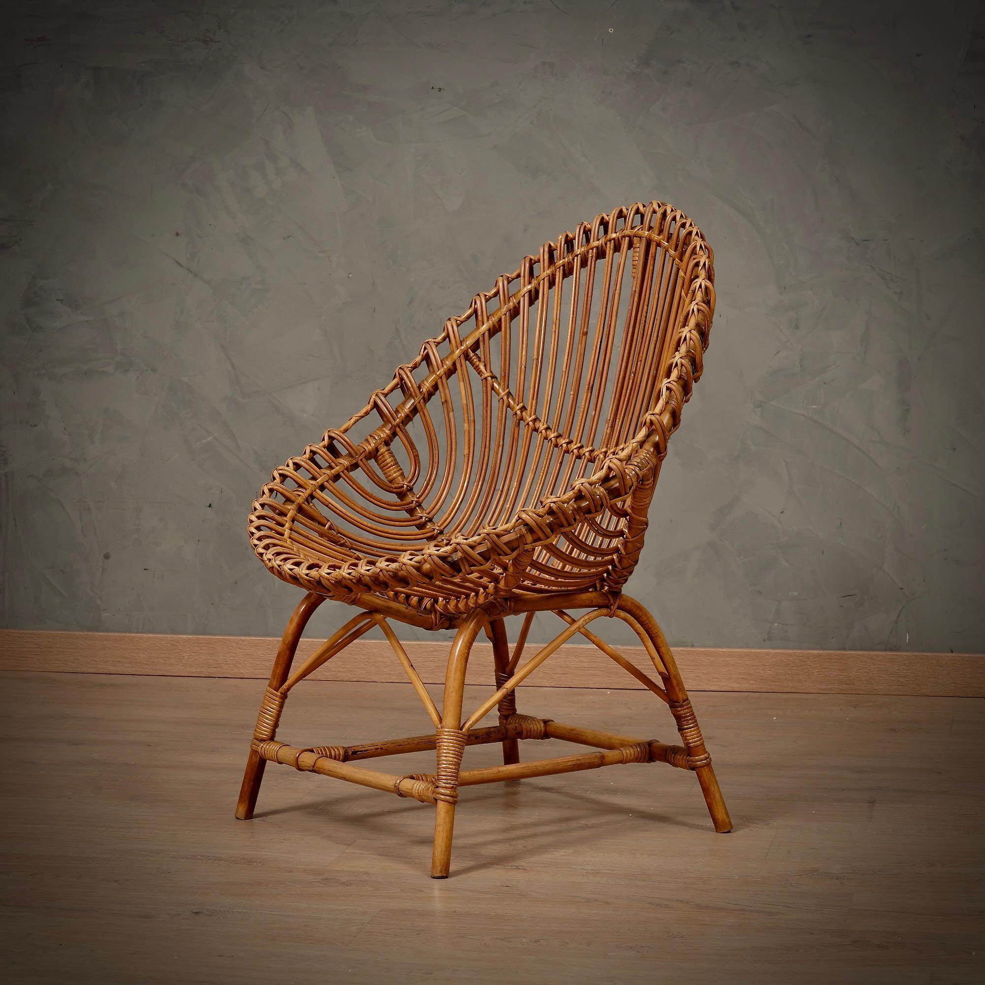 Mid-20th Century Travasa Giovanni per Bonacina Rattan and Wicker Garden Arm Chair, 1960