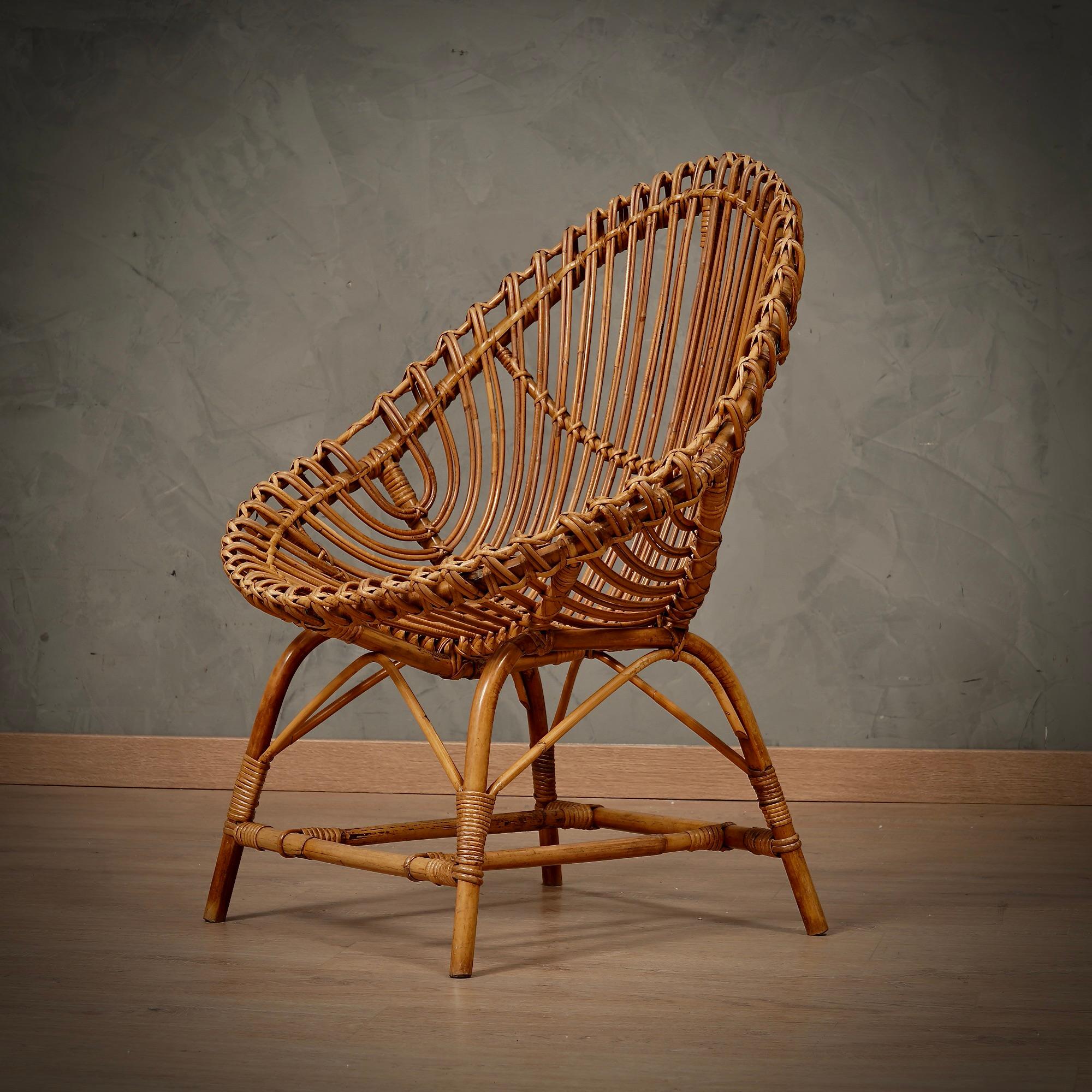 Travasa Giovanni per Bonacina Rattan and Wicker Garden Arm Chair, 1960 1