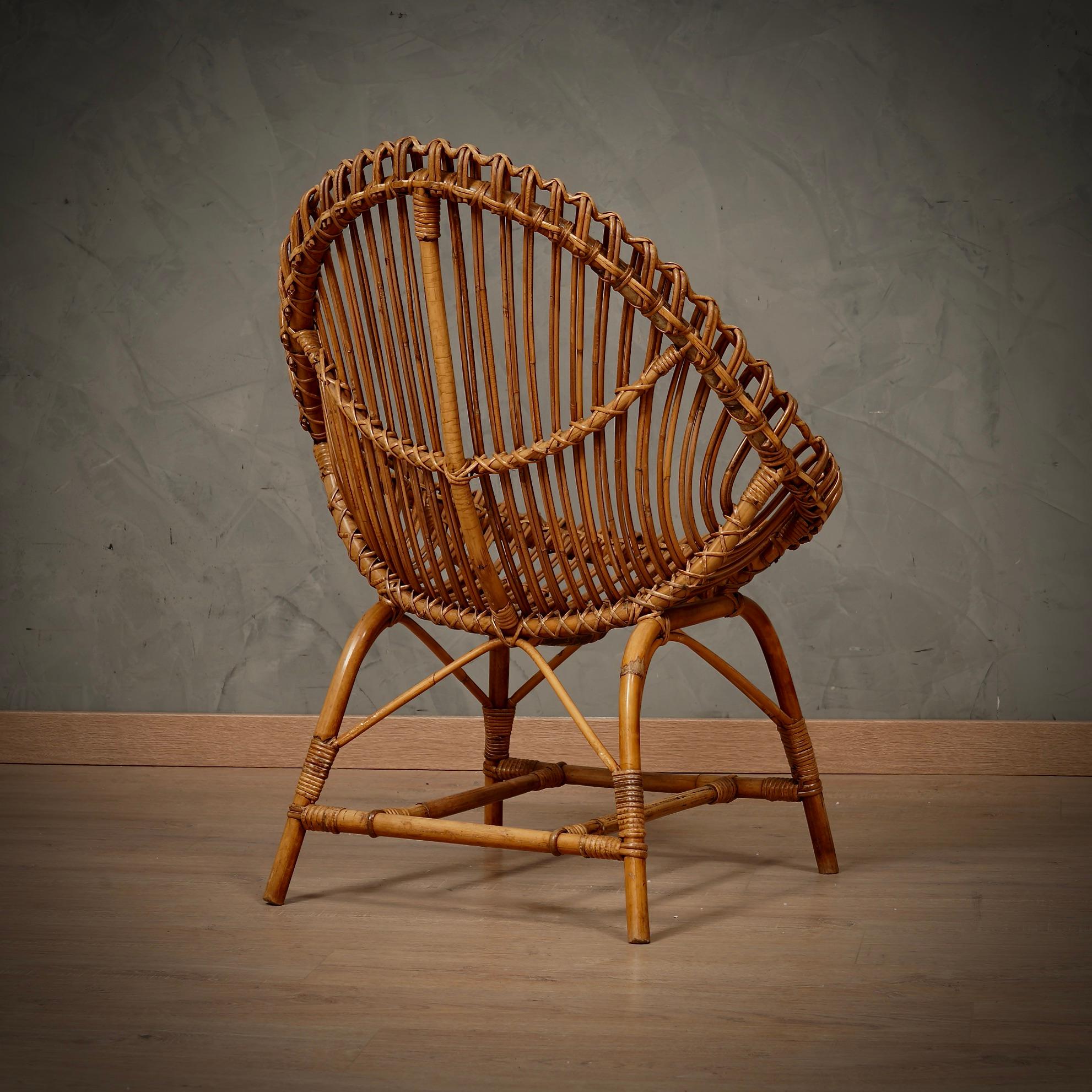 Travasa Giovanni per Bonacina Rattan and Wicker Garden Arm Chair, 1960 3