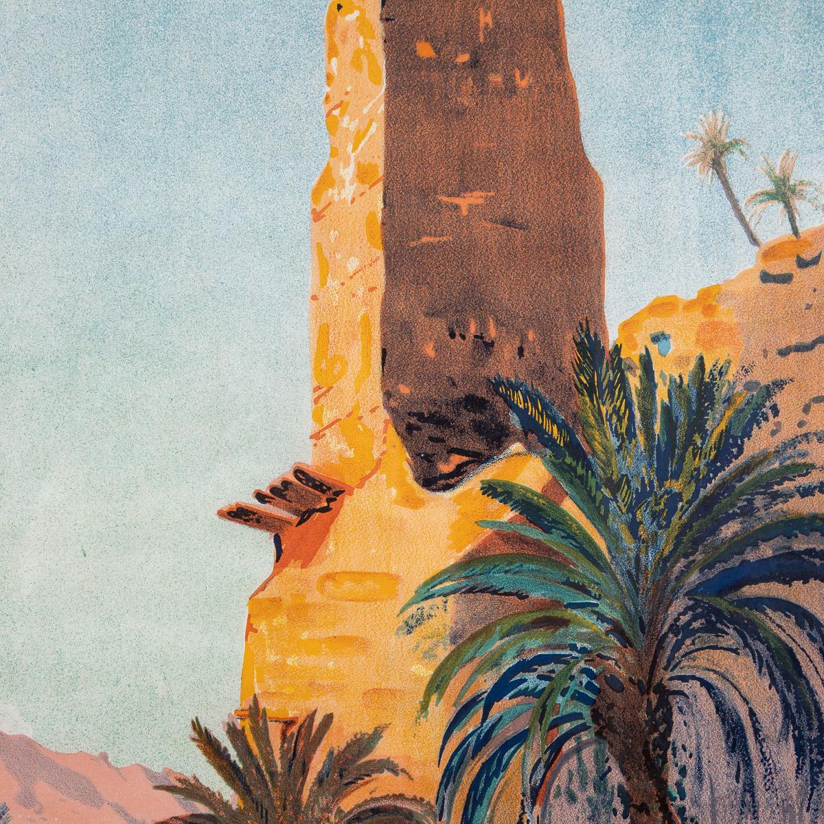 Affiche publicitaire de voyage pour les Chemins de fer d'État d'Alger, Maroc, Figuig, vers 1926 en vente 12