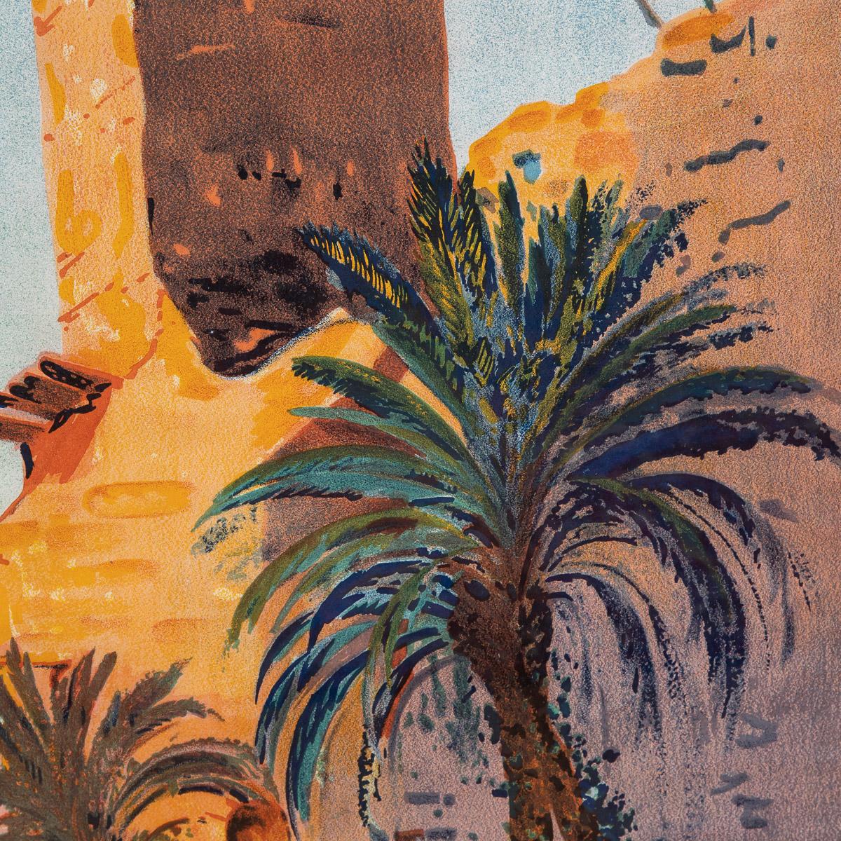 Affiche publicitaire de voyage pour les Chemins de fer d'État d'Alger, Maroc, Figuig, vers 1926 en vente 1