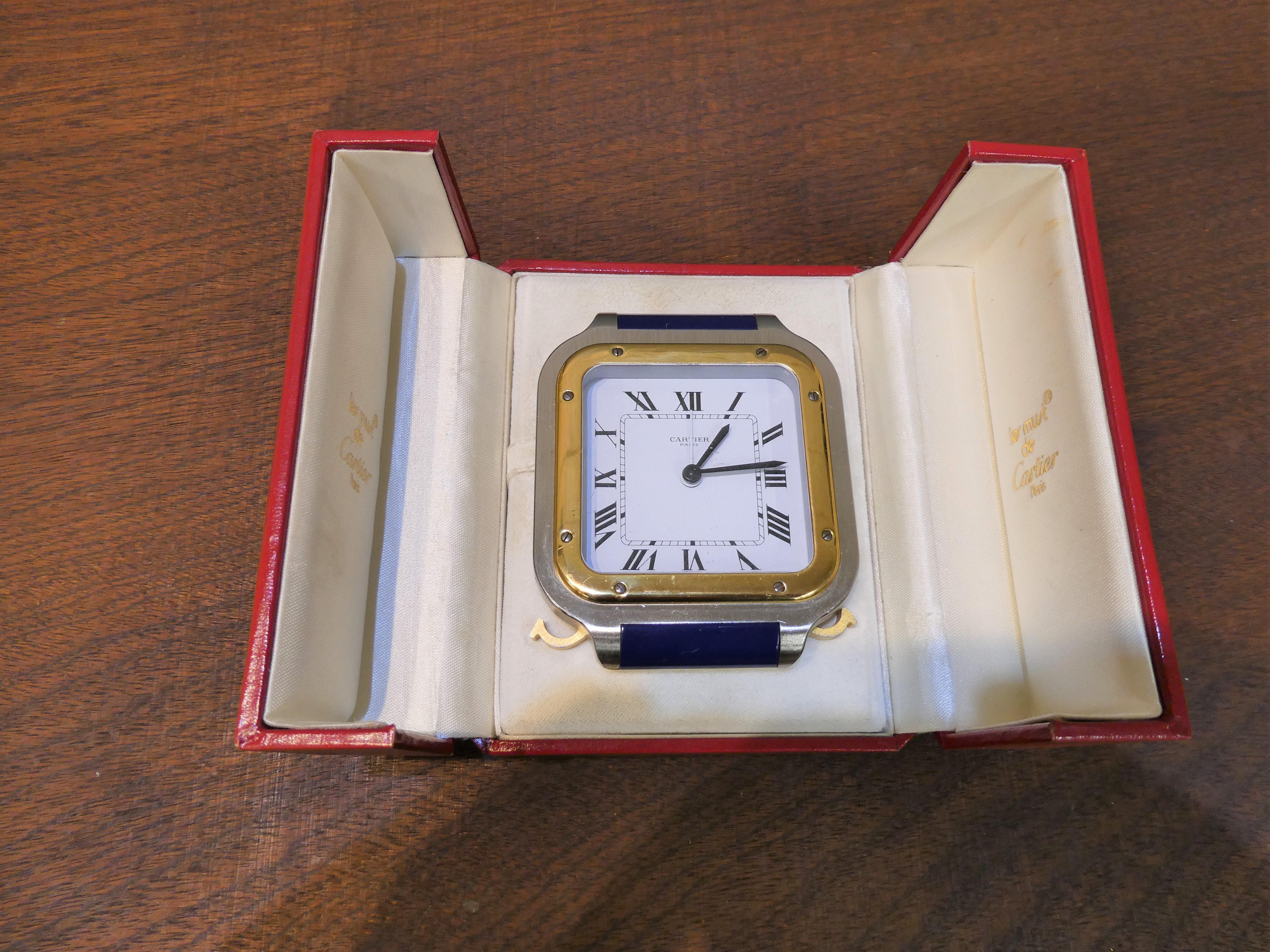 Reiseweckeruhr von Cartier (Stahl) im Angebot