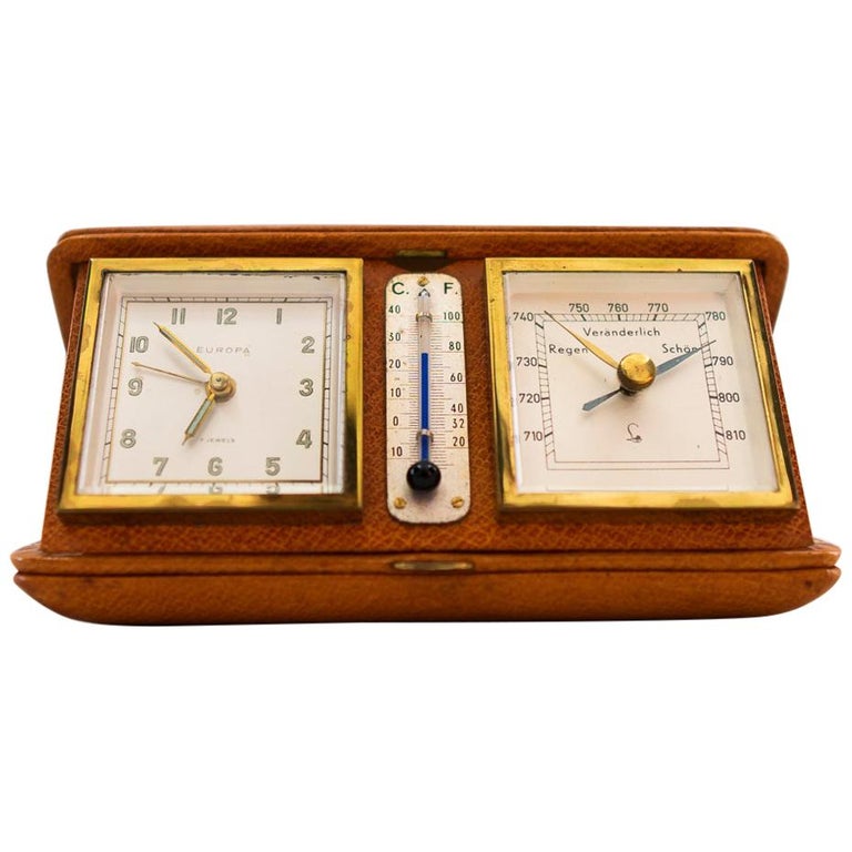 Travel Alarm Clock "Europe" with Thermometer and Barometer, circa 1950s For  Sale at 1stDibs