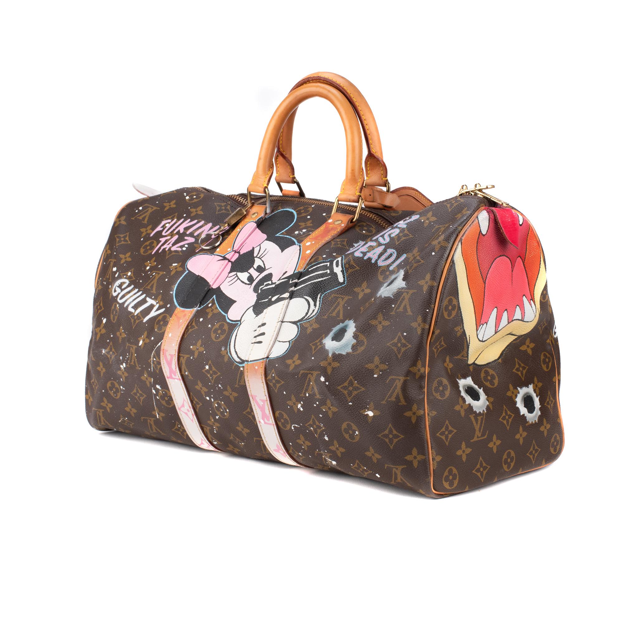 Reisetasche Louis Vuitton 45 mit Monogramm und „Fucking Taz“-Muster von PatBo im Zustand „Gut“ in Paris, IDF