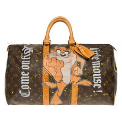 Travel bag Louis Vuitton 45 Monogram customized "Mickey Vs Taz" by PatBo