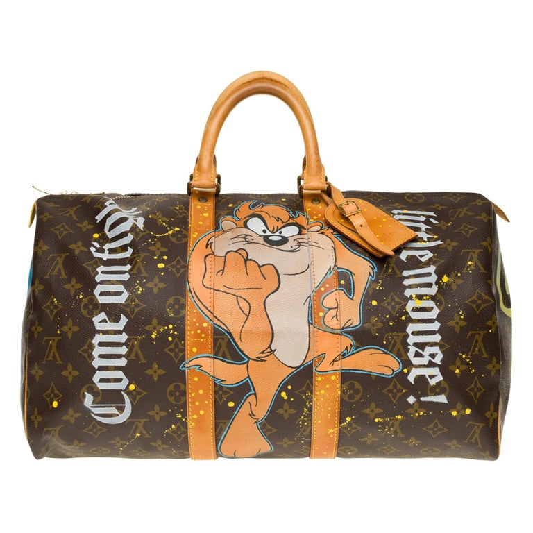 Travel bag Louis Vuitton 45 Monogram customised Mickey Vs Taz by PatBo  For Sale at 1stDibs