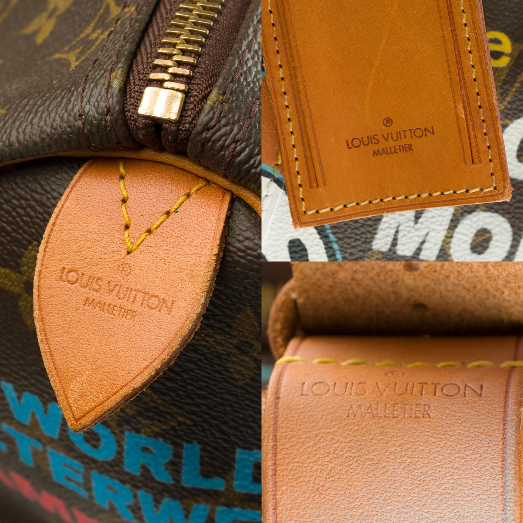 Reisetasche Louis Vuitton 45 Monogramm maßgefertigt „Muhammad Ali Vs Mickey“ (Braun)