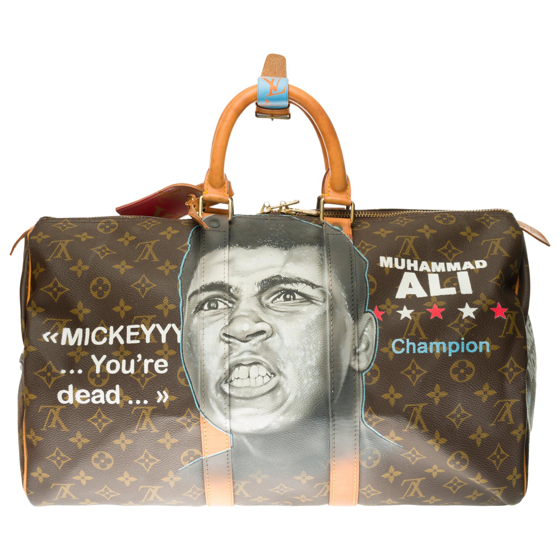Travel bag Louis Vuitton 45 Monogram customized "Muhammad Ali Vs Mickey"