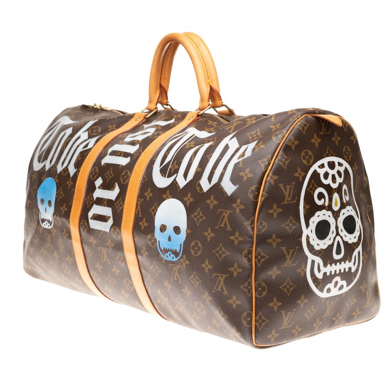 Travel bag Louis Vuitton Keepall 55 customized &quot;Be or not to be &quot; by PatBo! For Sale at 1stdibs