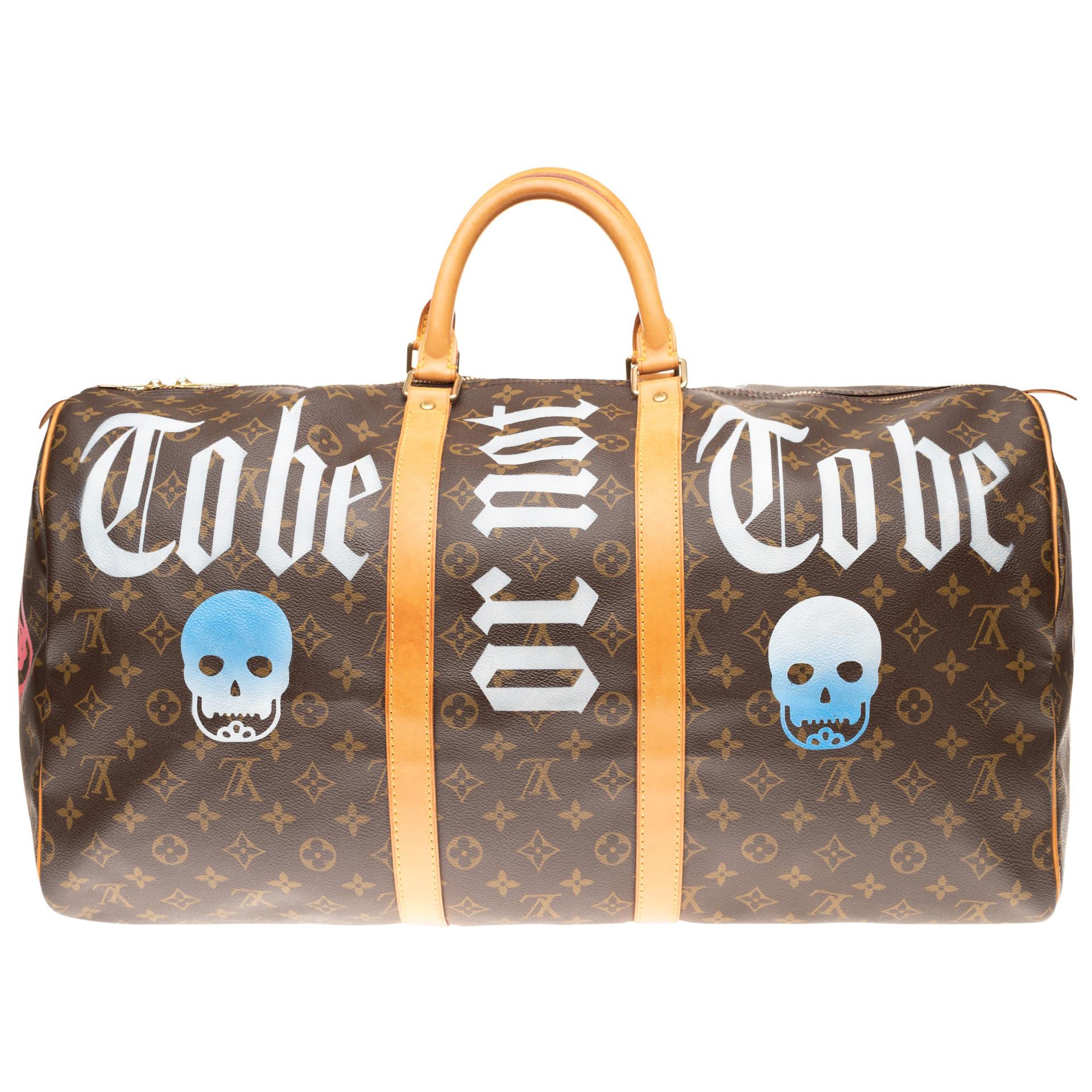 Travel bag Louis Vuitton Keepall 55 customized "Be or not to be " by PatBo!