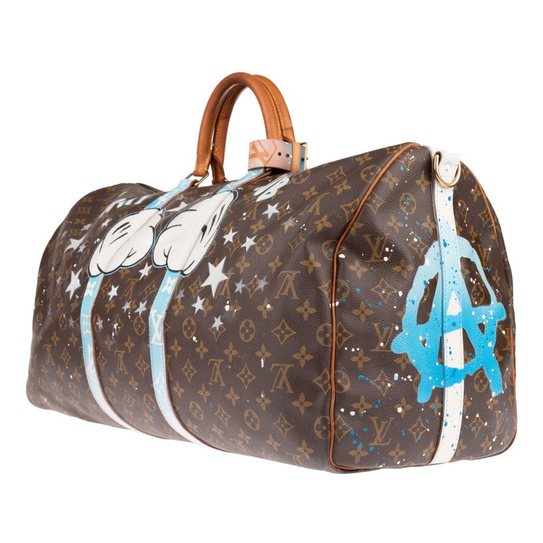 Louis Vuitton Keepall Travel Bag 55 Macassar custom shoulder strap Fight  Club Brown Cloth ref.442930 - Joli Closet