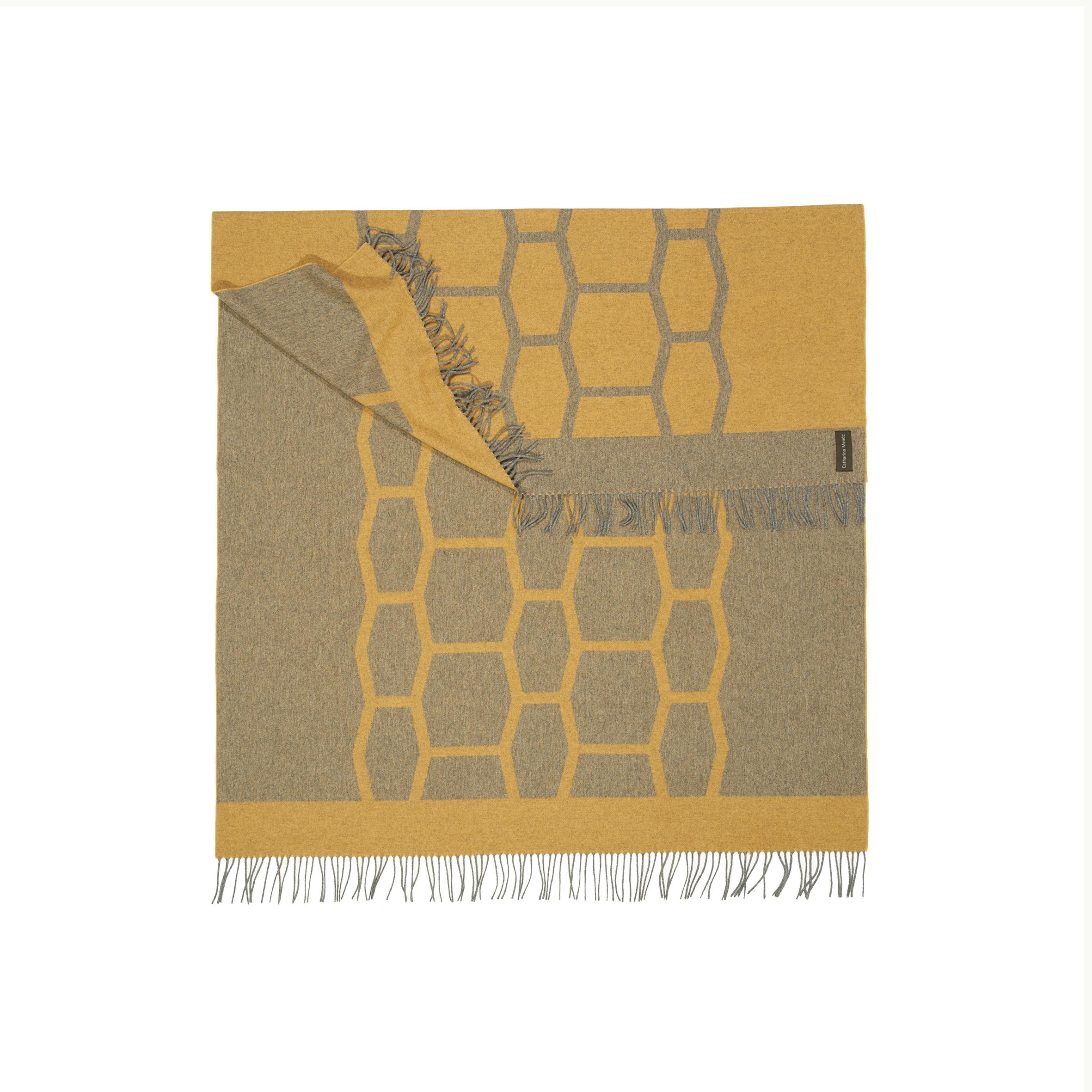 Italian Travel Blanket Yellow Grey Woven of Merino and Yak Wool by Catharina Mende For Sale