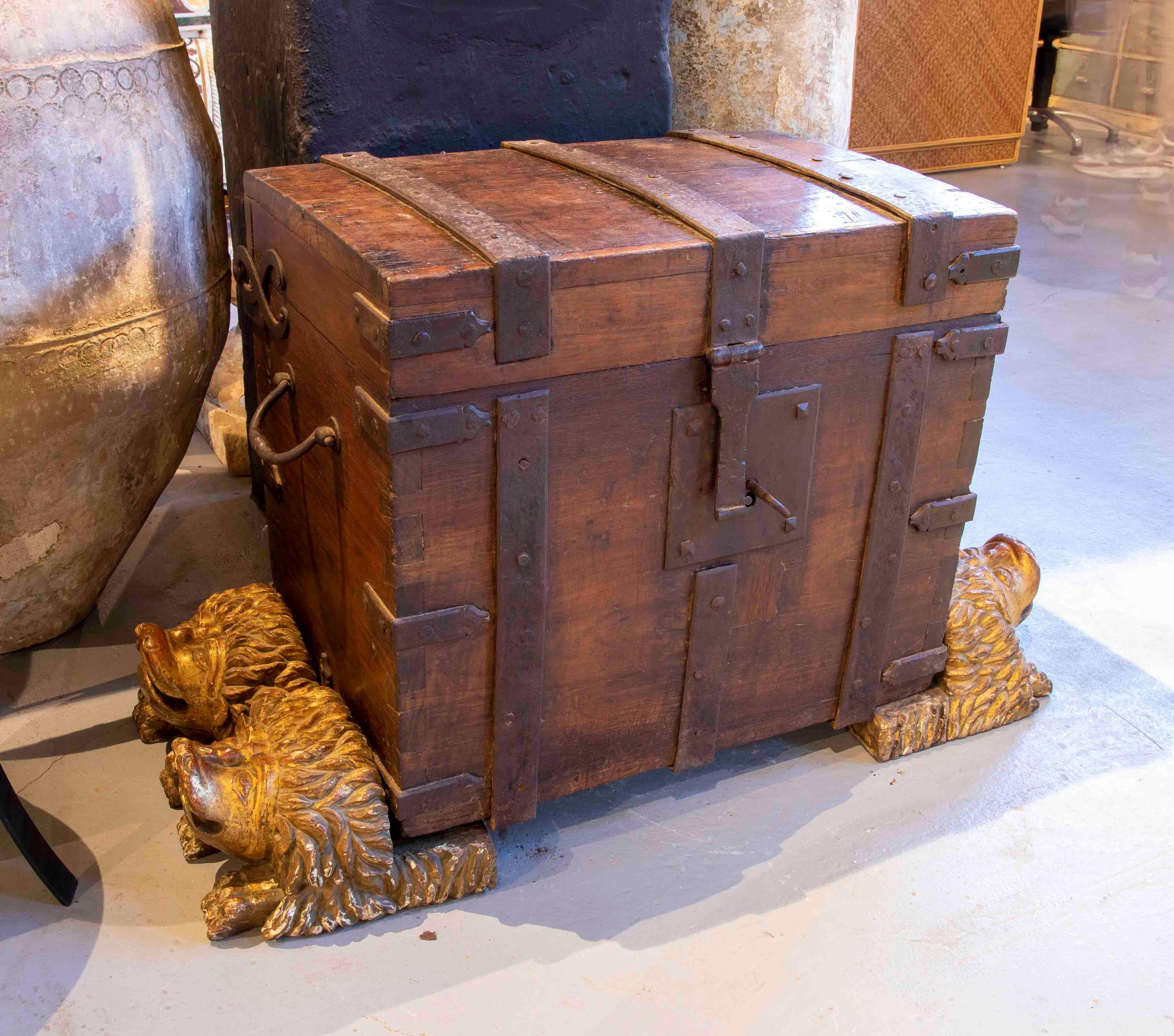 Travel Chest with original iron fittings and Lion Paws.