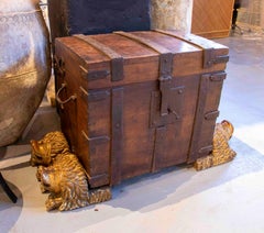 Travel Chest with Original Iron Fittings and Lion Paws