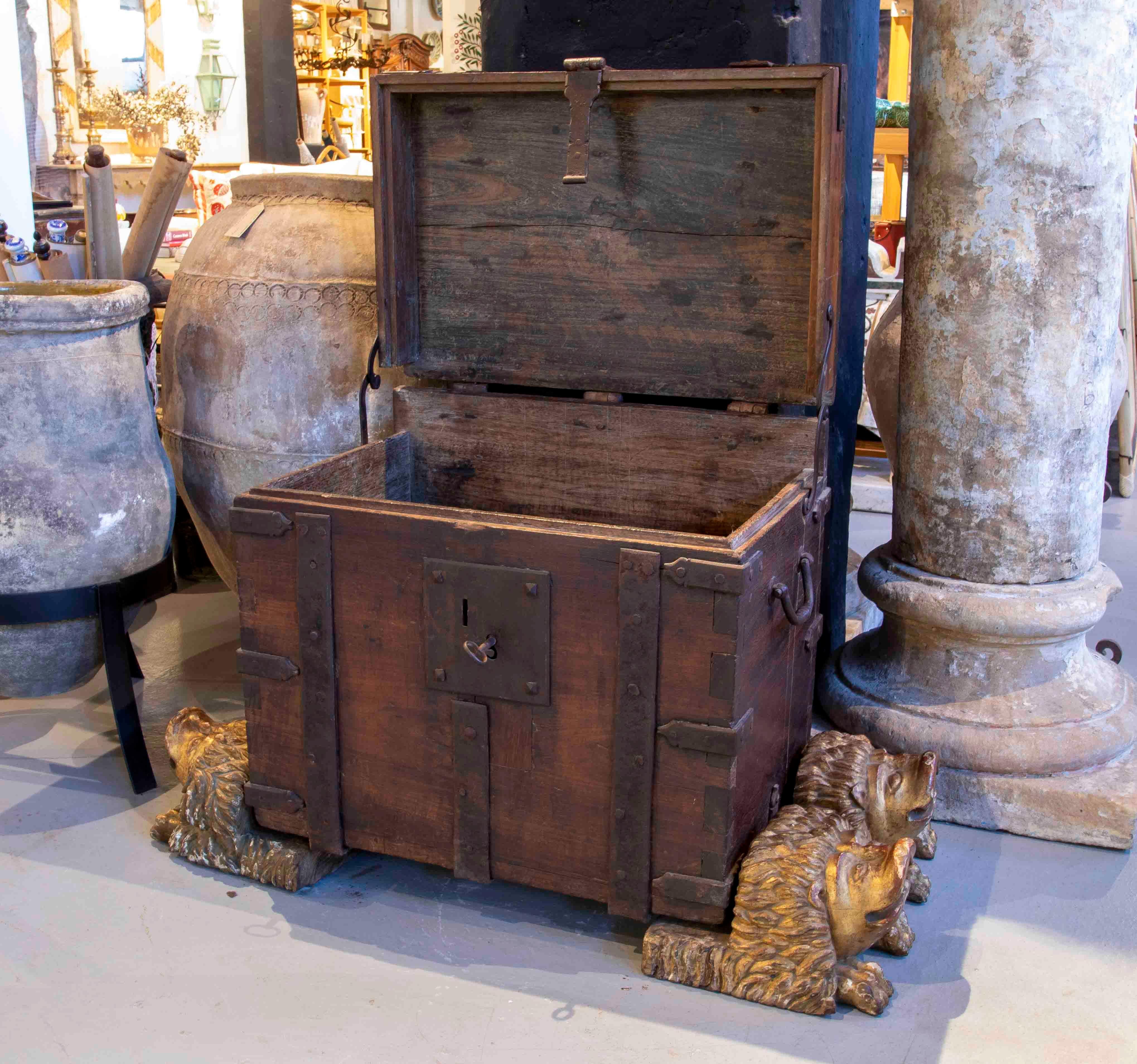 European Travel Chest with Original Iron Fittings and Lion Paws