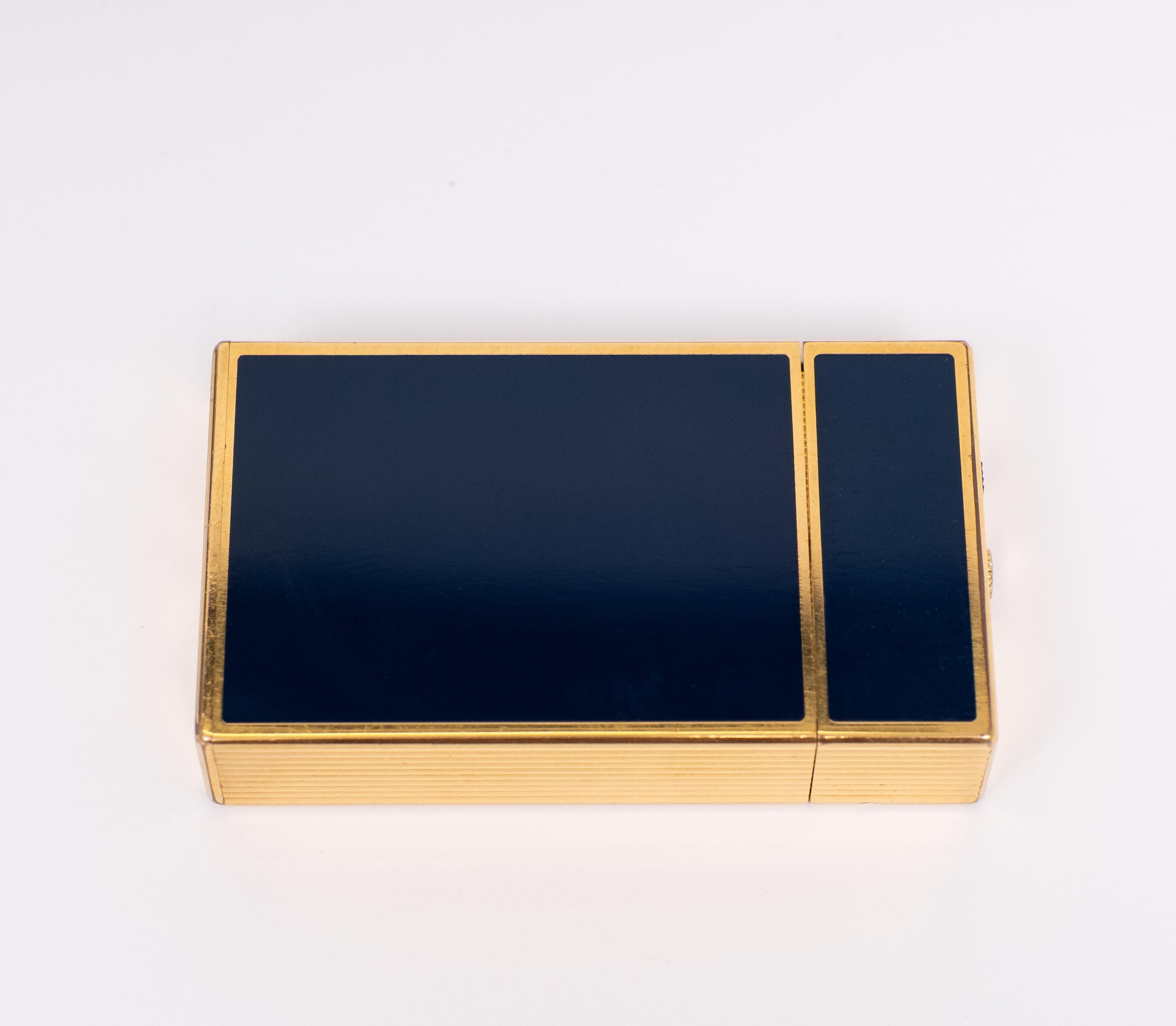 Travel clock - ST Dupont - Gold plated, Blue Lacquer Paris France In Good Condition For Sale In Den Haag, NL