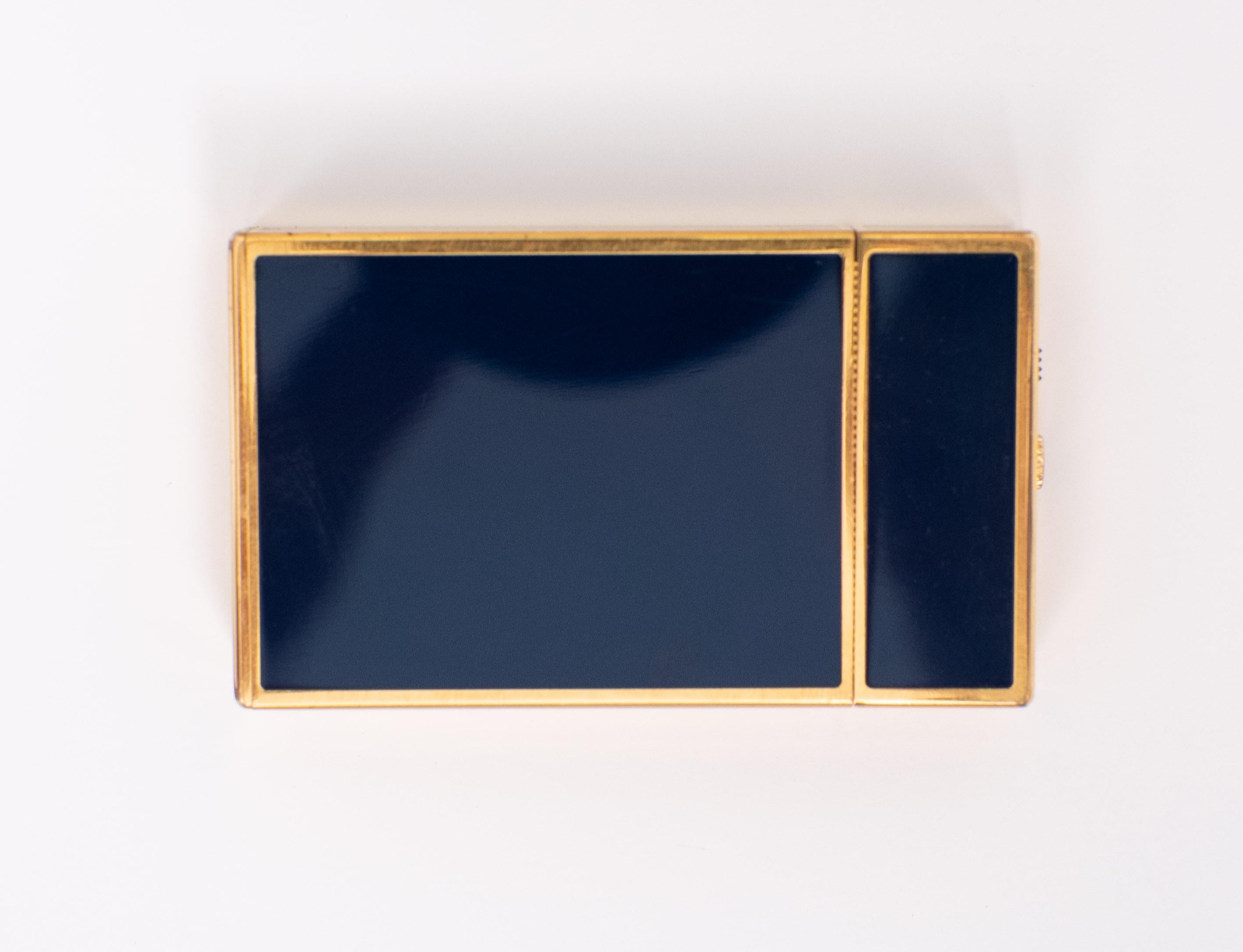 Contemporary Travel clock - ST Dupont - Gold plated, Blue Lacquer Paris France For Sale