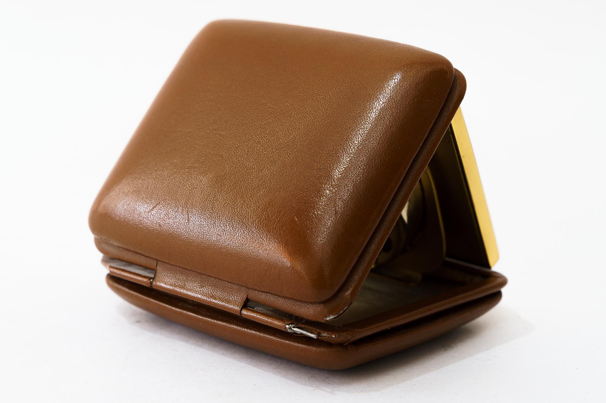 Mid-Century Modern Travel leather Alarm Clock by Junghans, circa 1960s For Sale