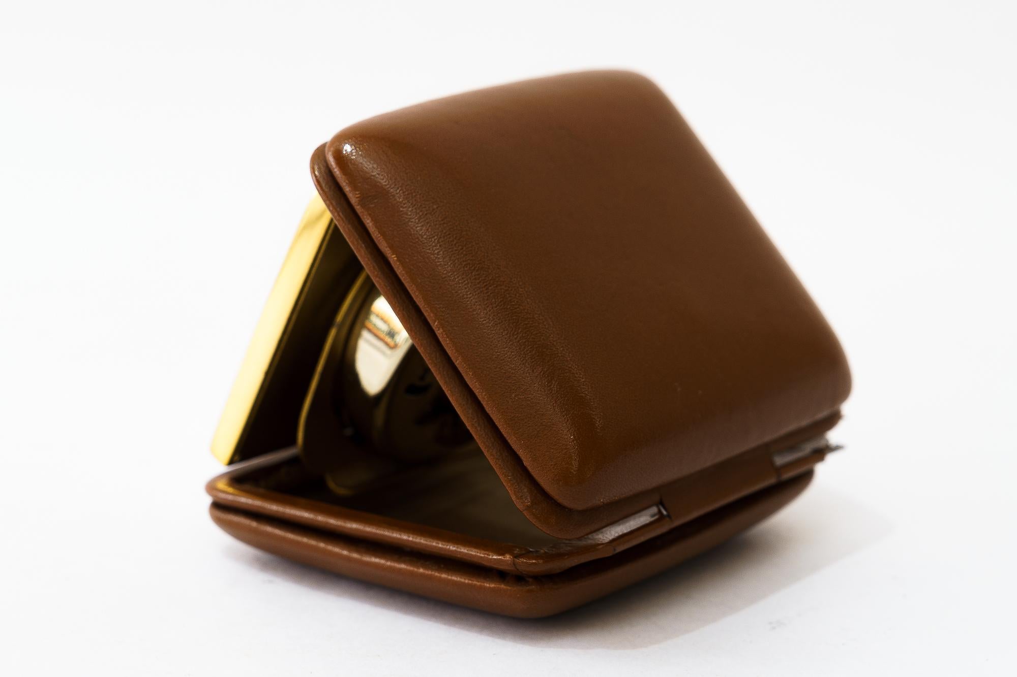 German Travel leather Alarm Clock by Junghans, circa 1960s For Sale
