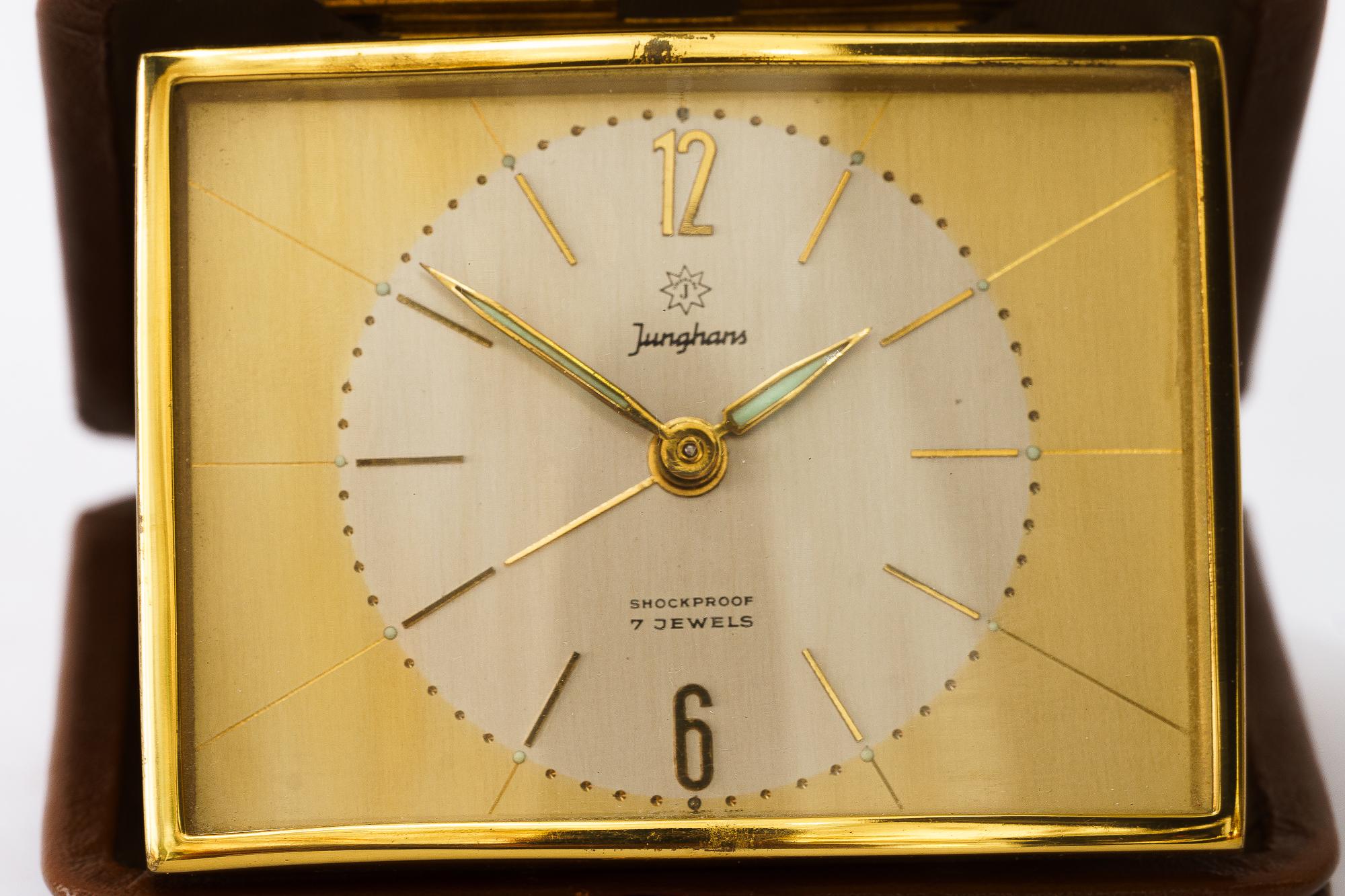 Travel leather Alarm Clock by Junghans, circa 1960s For Sale 1