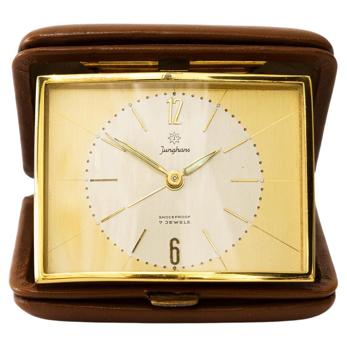Réveil de voyage en cuir par Junghans, circa 1960s