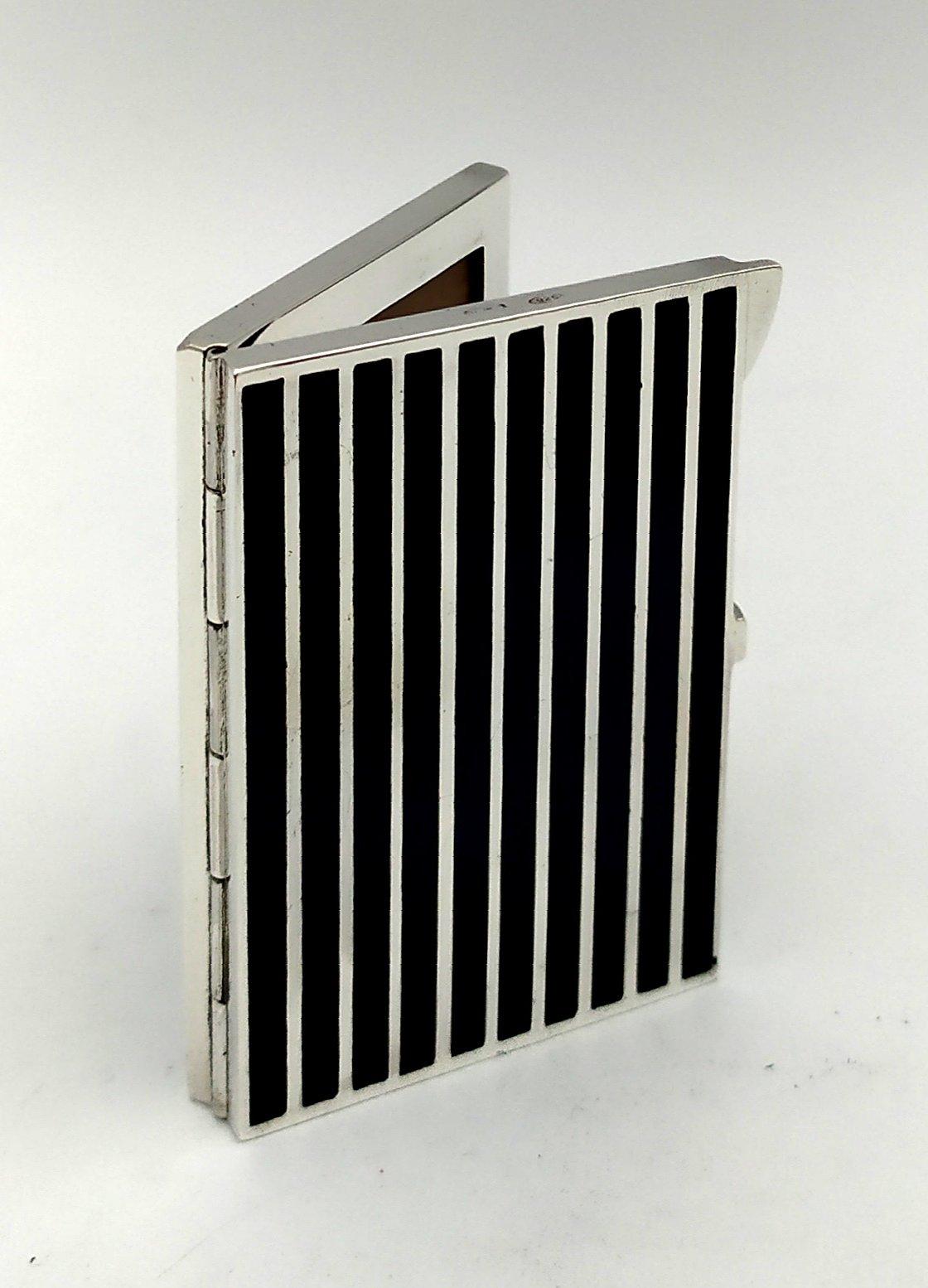 Italian Travel Photo Frame Fire Enamel Stripes Art Deco Style Sterling Silver Salimbeni For Sale