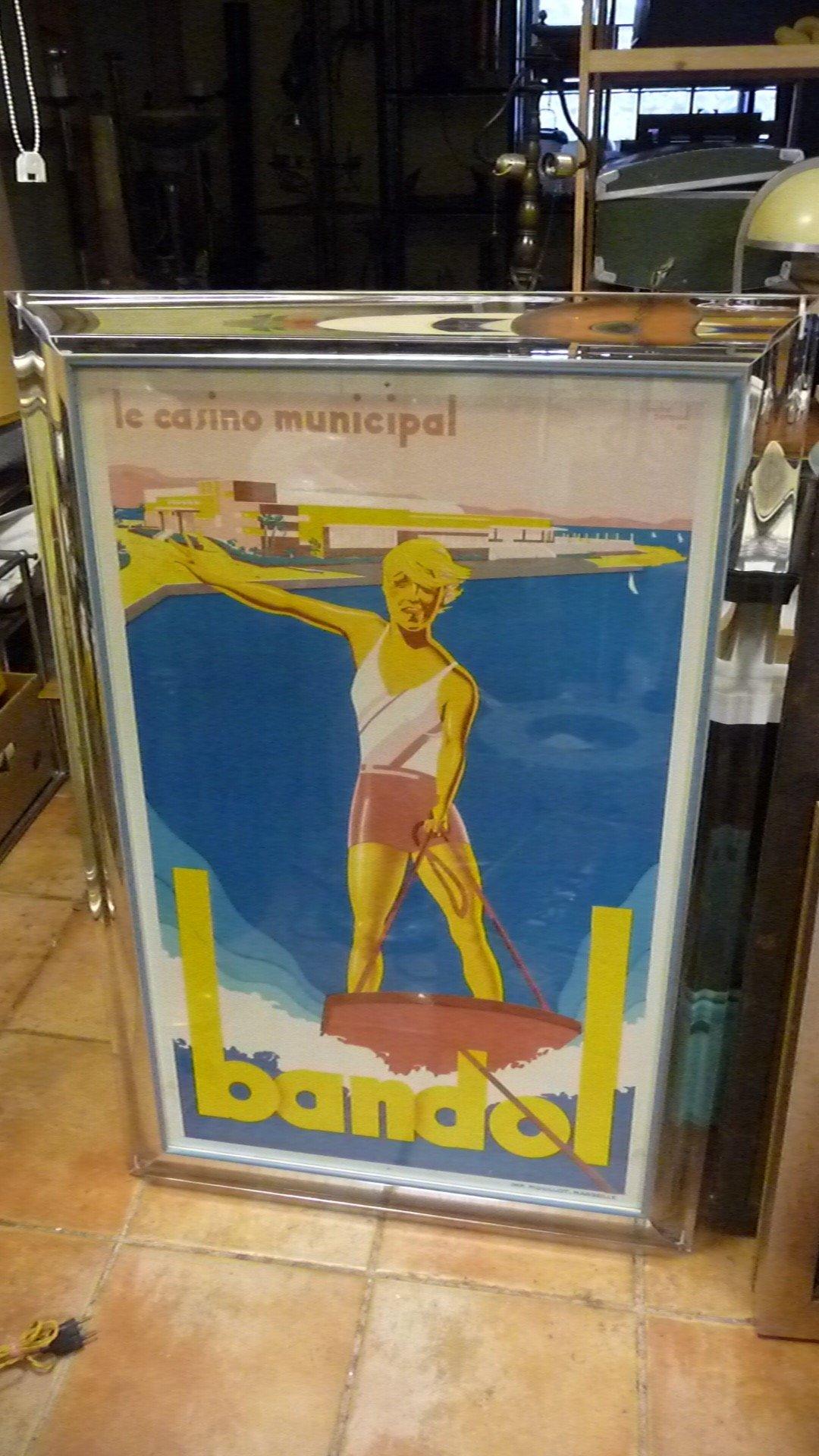 Affiche de voyage Bandol Le Casino Municipal A.Bermond. France 1930. Encadré. Bon état - En vente à Köln, NW