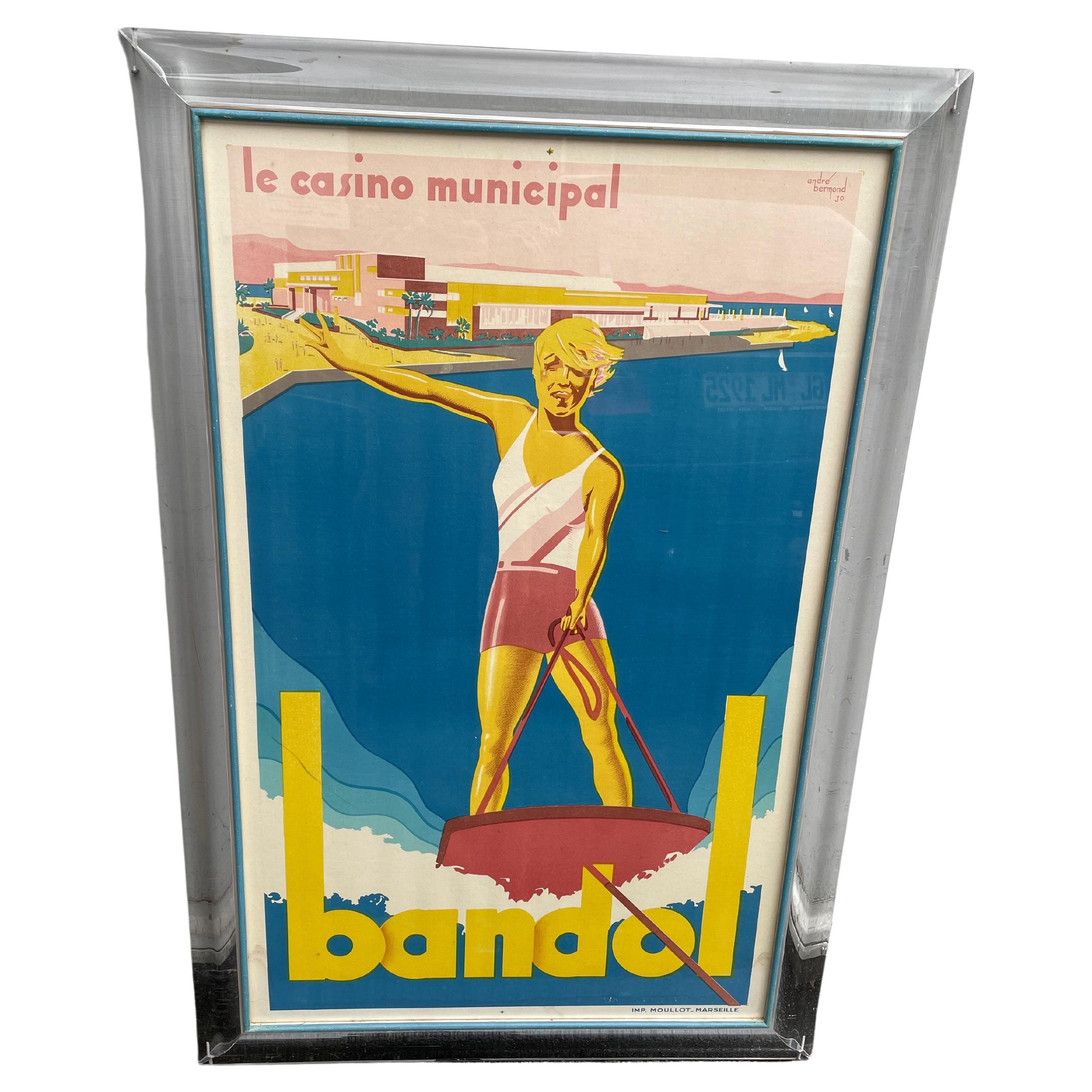 Affiche de voyage Bandol Le Casino Municipal A.Bermond. France 1930. Encadré.
