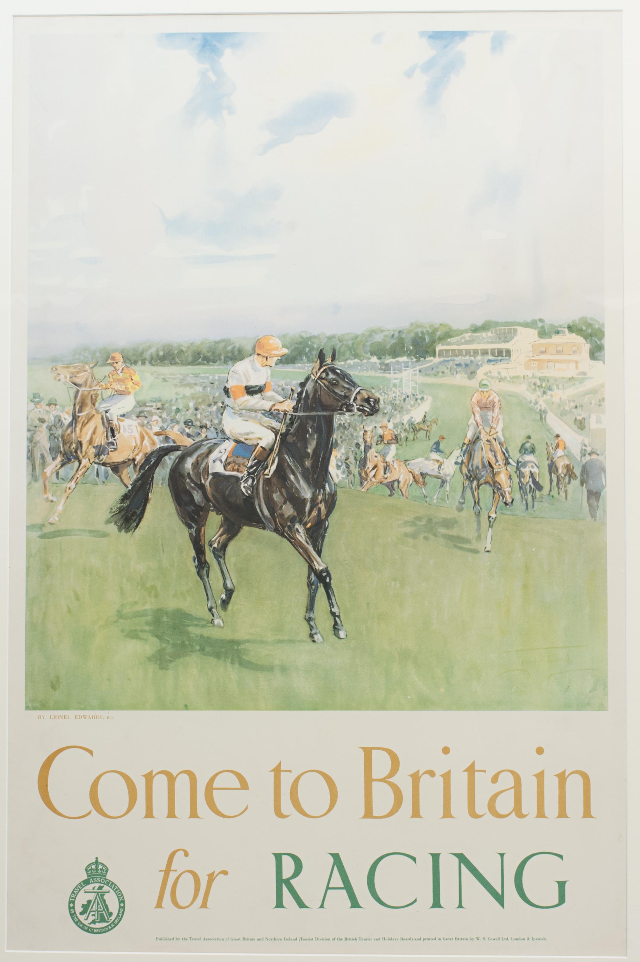 Cartel de viaje de Lionel Edwards, Ven a Gran Bretaña a correr Cartel Inglés en venta