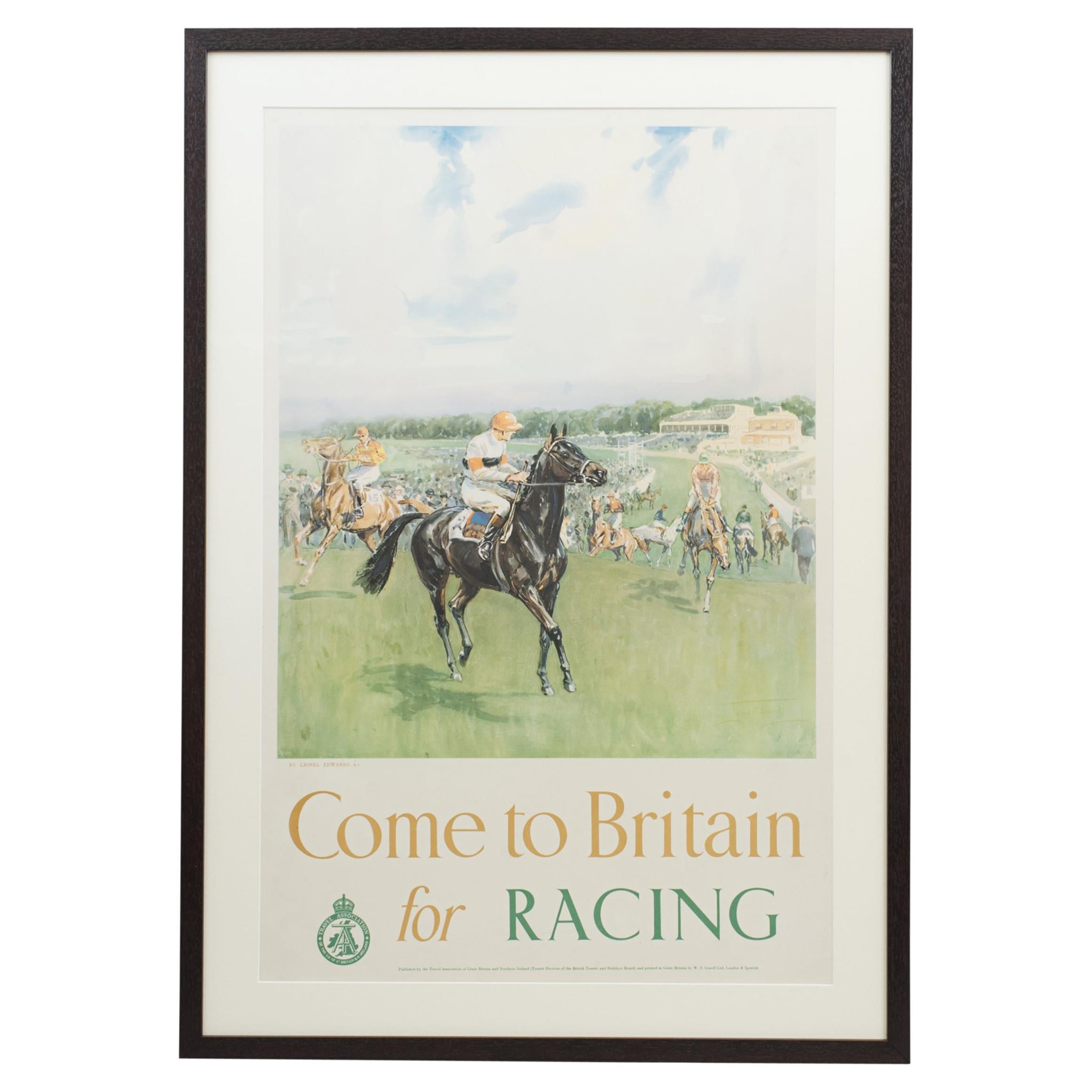 Travel Poster by Lionel Edwards, Come to Britain for Racing Poster For Sale