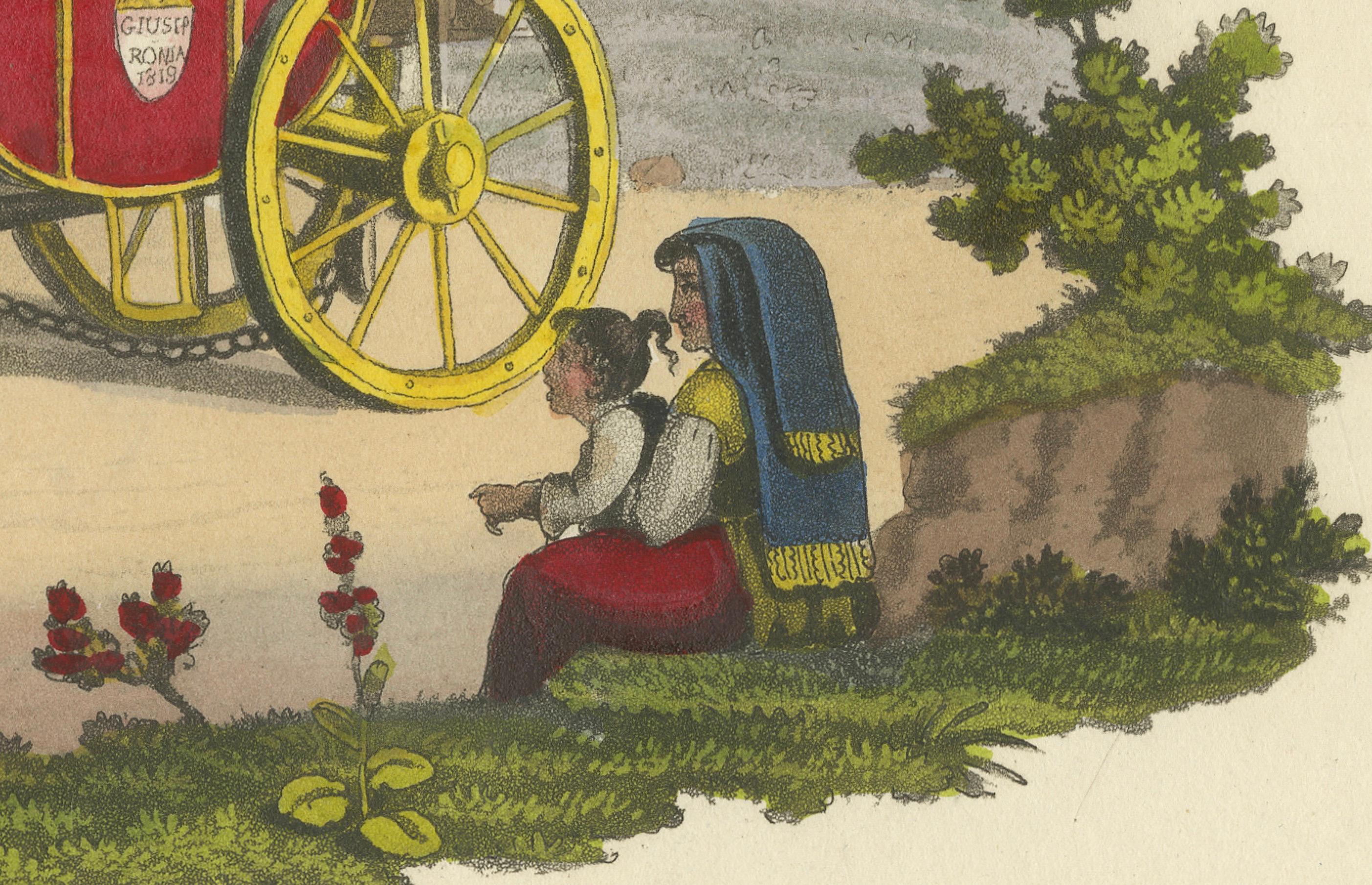 Gravure de voyage : Aller à Rome par Vetturino, gravure à la main des années 1820 Bon état - En vente à Langweer, NL