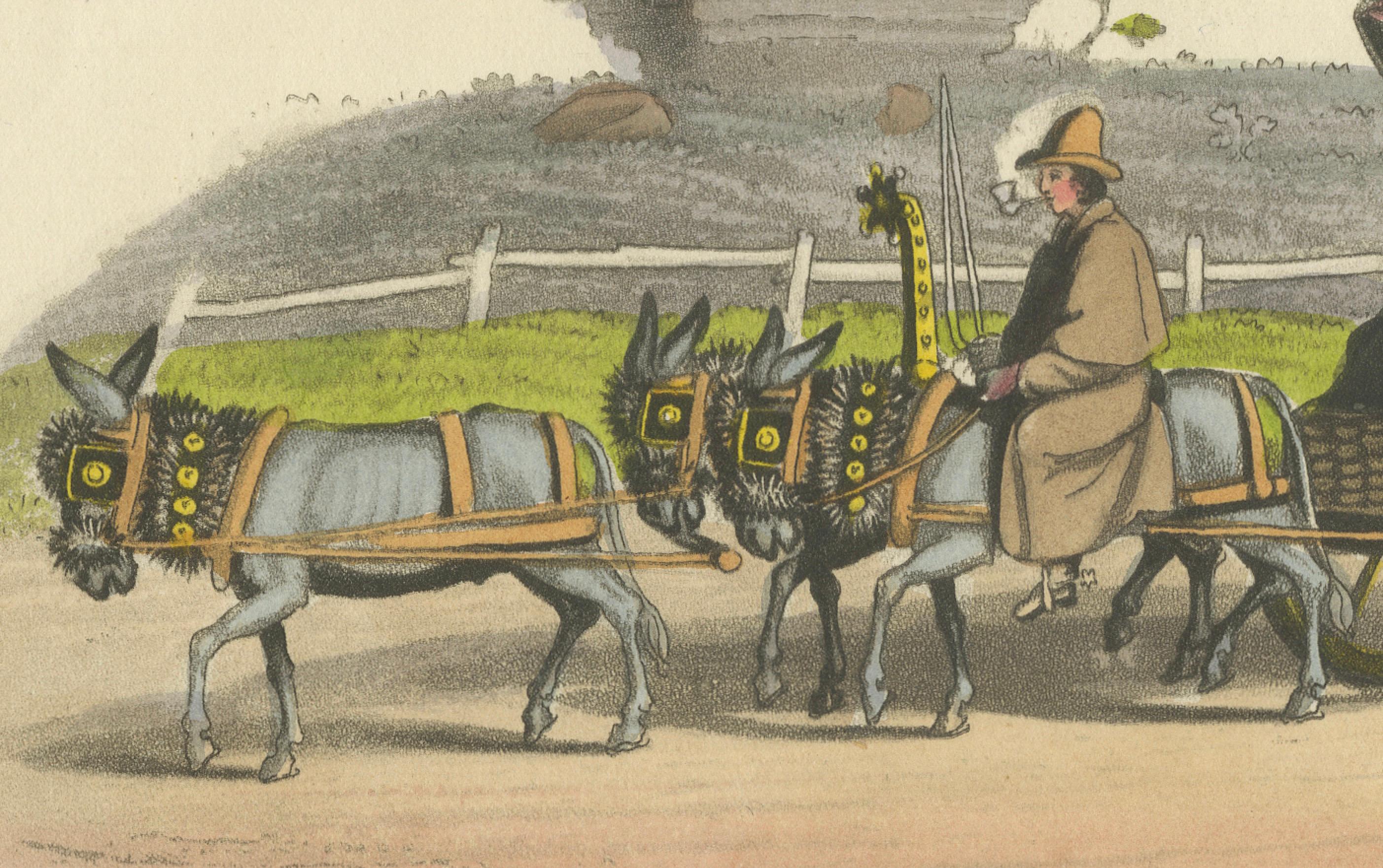 Papier Gravure de voyage : Aller à Rome par Vetturino, gravure à la main des années 1820 en vente