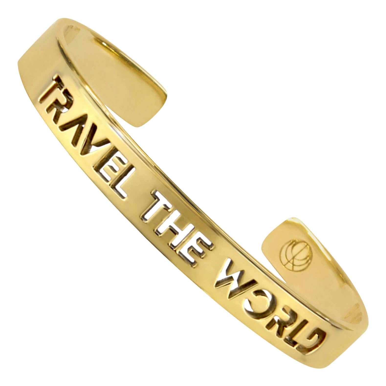 Travel The World Bangle Bracelet Yellow Gold Plated by Cristina Ramella For Sale