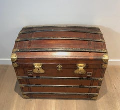 Travel Trunk made of Leather, Wood and Brass