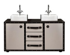 Traveler Double Bath Cabinet, Hand Engraved Leather