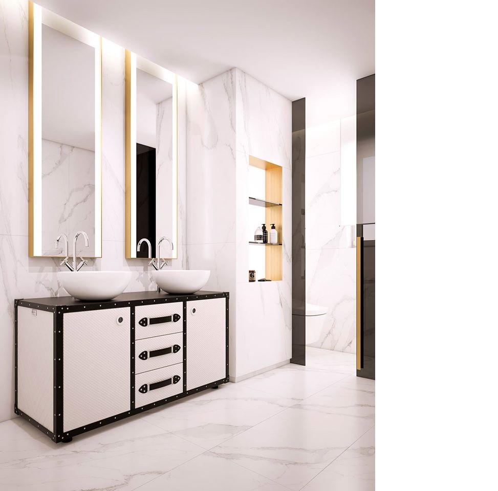 Spagnolo Mobiletto da bagno doppio Traveler, in pelle incisa a mano in vendita